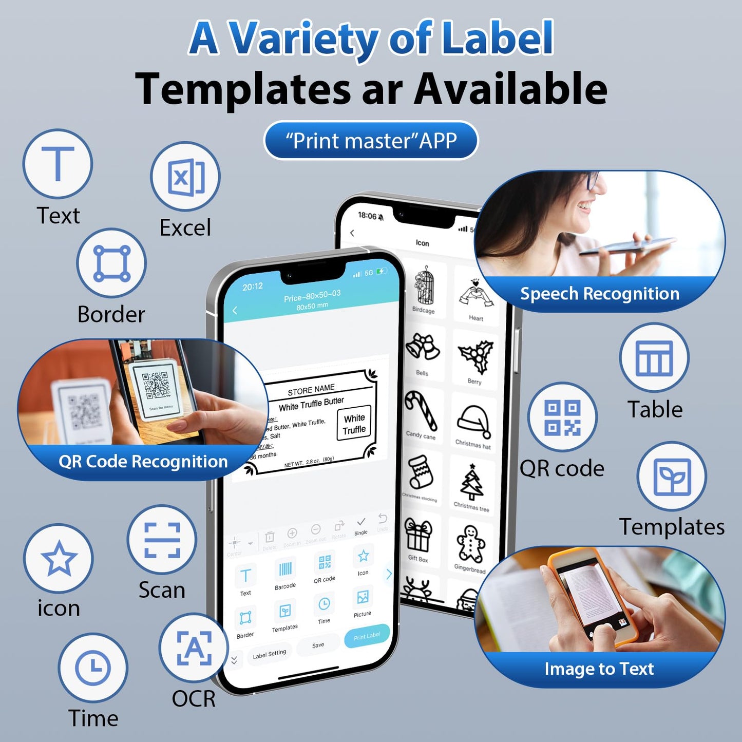 ItriAce M220 Label Printer, 3 Inch Label Maker, Thermal Barcode Printer for Halloween, Name, Address, Labeling, Mailing, Home, Office, Small Business, Compatible with Phones & PC, with 100 Labels