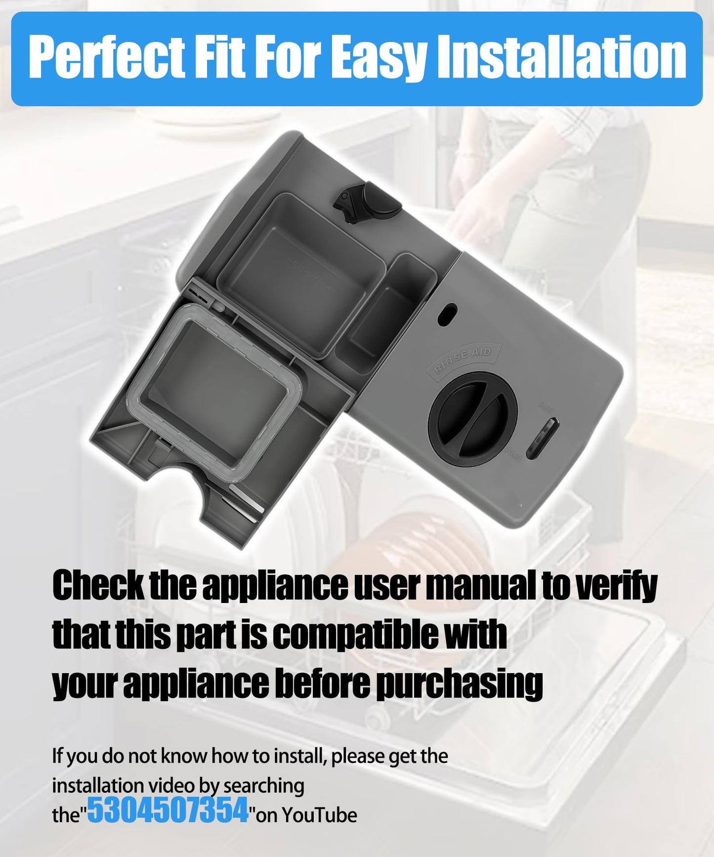 Upgraded 5304507354 Detergent and Rinse Aid Dispenser for Dishwashers Compatible with Frigidaire,Electrolux, Kenmore,Replacement 154452704,154542104,154542107,154574405,154574406,154860103 Etc