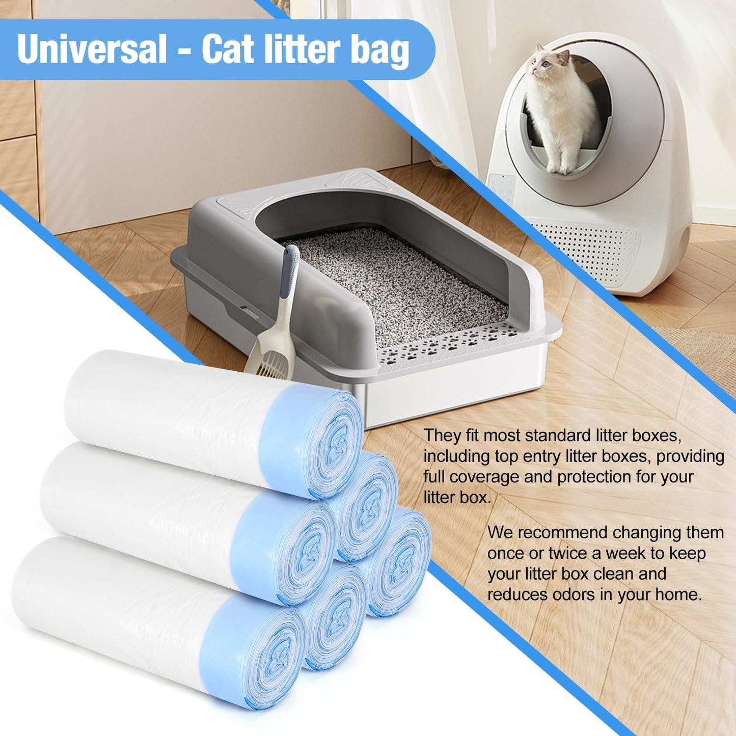 Cat Litter Box Liners, 120 Count Large Cat Litter Bags Thickened Cat Litter Waste Receptacles Bags Automatic Self Cleaning Cat Litter Box Liner, Universal Compatible for Most Litter Boxs