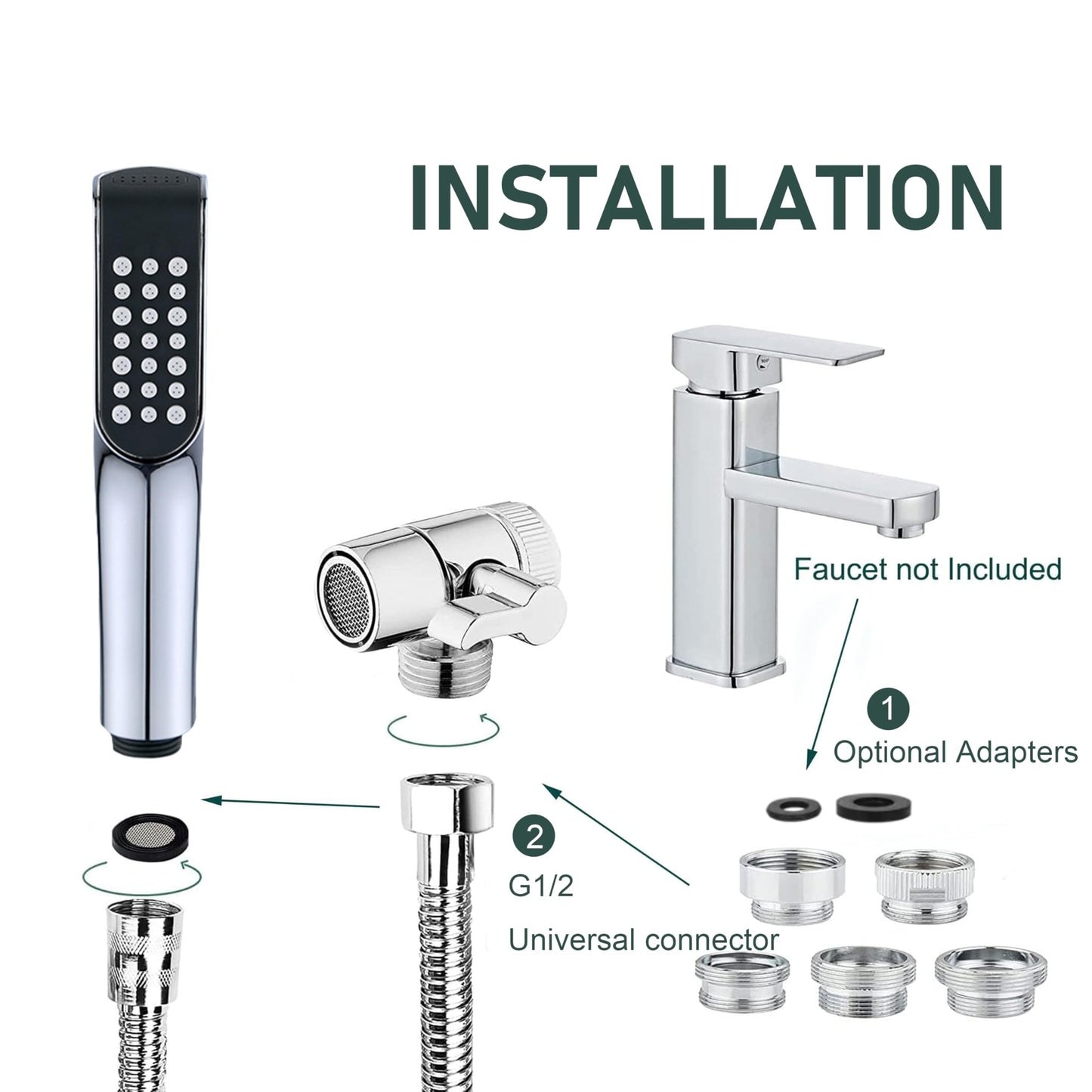 Tub faucet spayer attachment ,Bathtub Shower Head Sink-Faucet with 5 Adapters, 79" Hose for Pet Dog Rinse , Baby Bath & Hair washing , ON/OFF Extension for Tub Faucet, Utility Sink, Garden,Bathroom