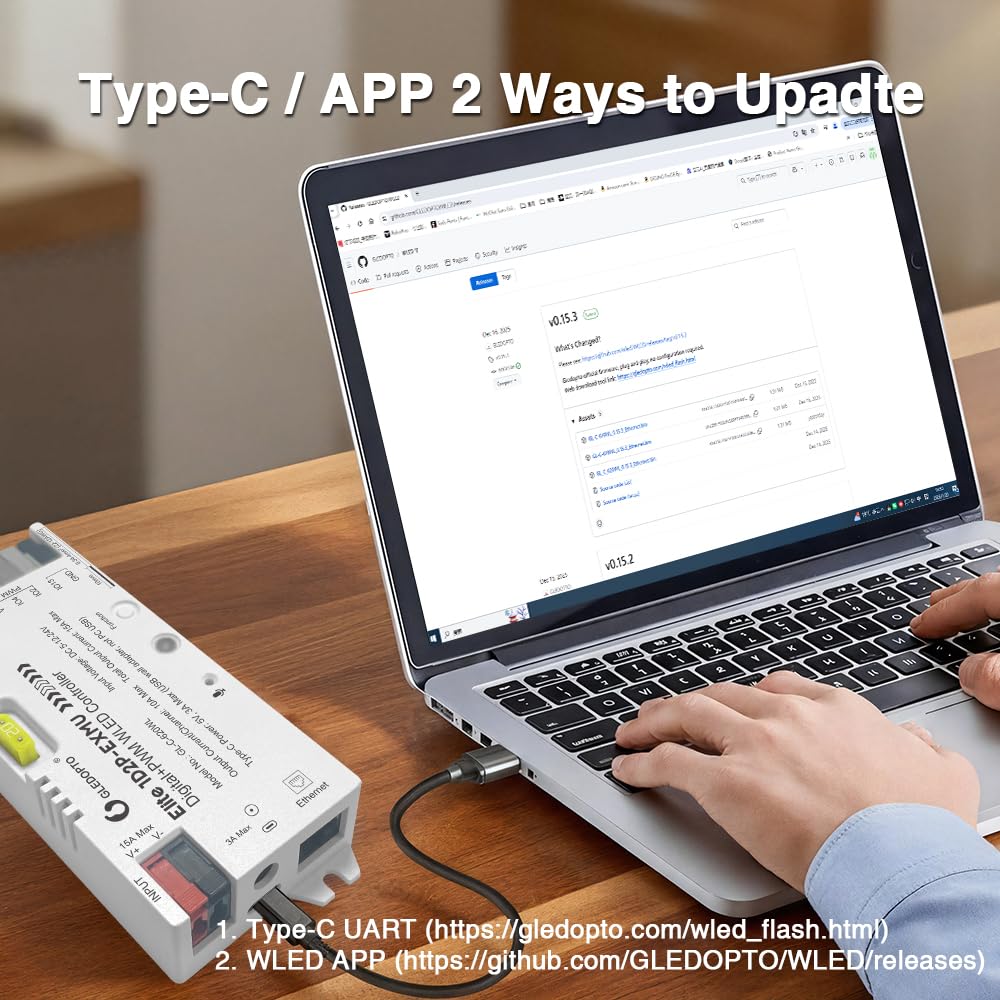 GLEDOPTO Elite Ethernet ESP32 WLED LED Strip Controller Digital RGB IC PWM CCT Monochrome Dual Outputs Built in Fuse Relay I2S PDM Mic for Addressable WS2811 WS2812 WS2815 SK6812 Analog Strip Light