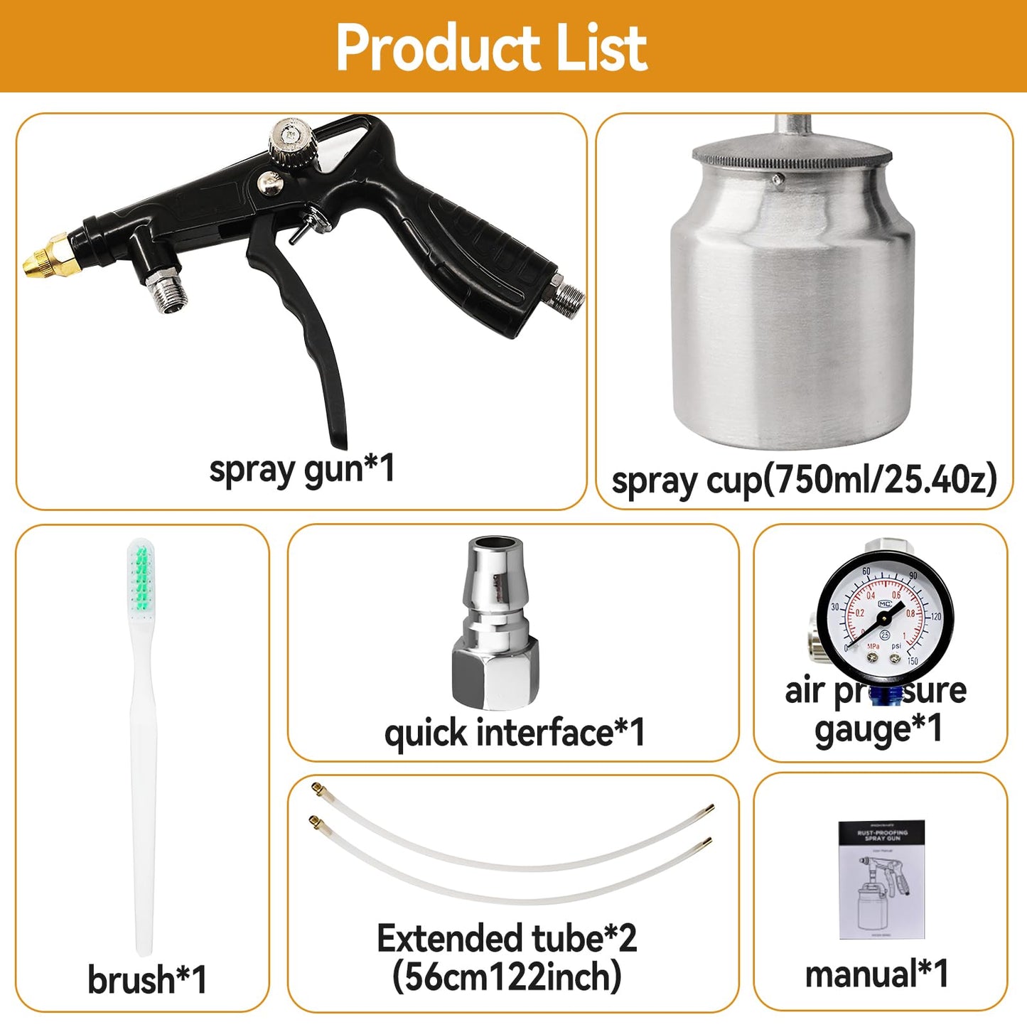 JOJOCY Car Undercoating Spray Gun with Suction Feed Cup, 360° & Straight Spray Hoses Air Undercoating Spray Gun 2 Wands 12.2"/56cm for Undercoating Painting, Coating, Rust Prevention Treatment