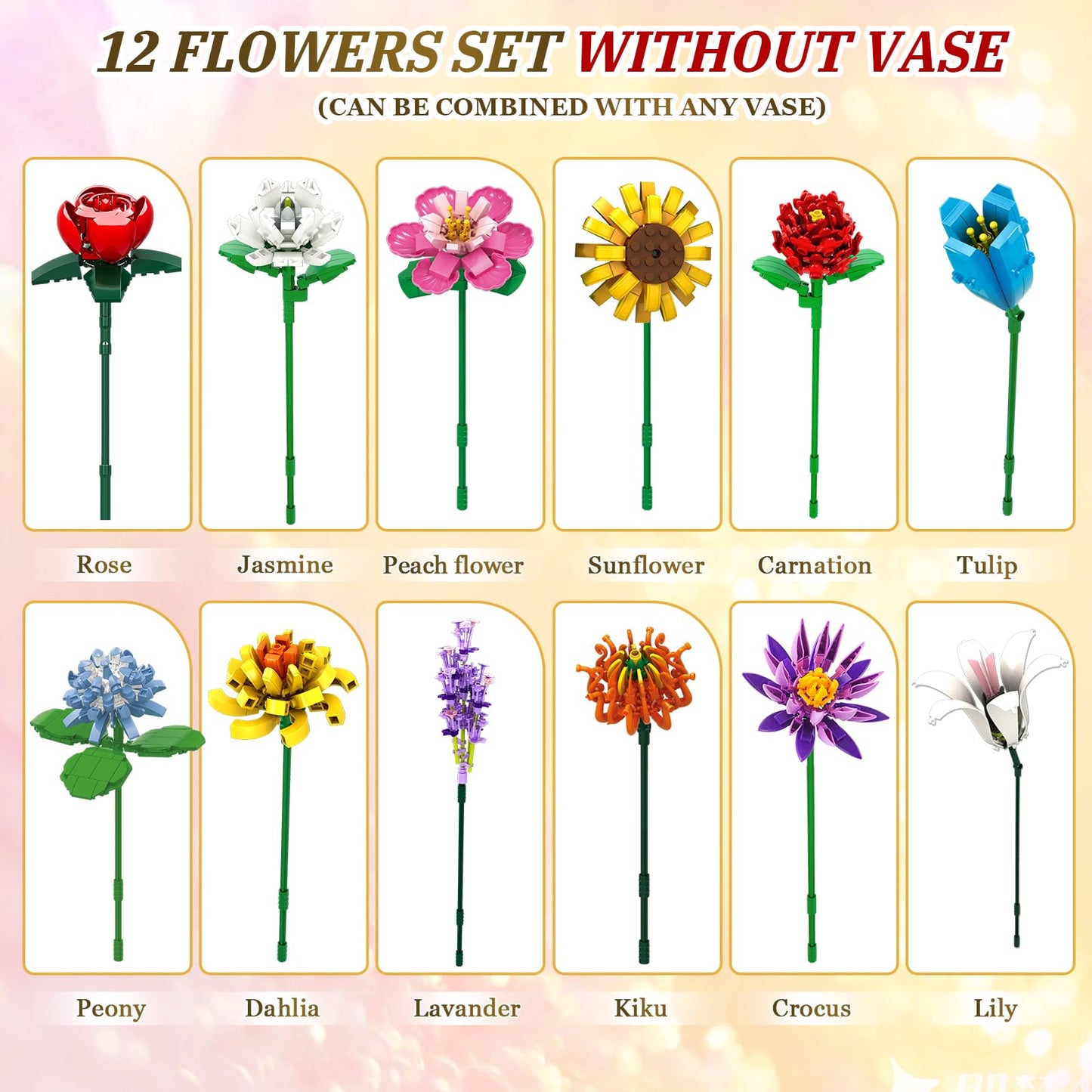 Flower Bouquet Building Sets, Mesproud Flower Plants for Decorative Office Home Table Art(1009PCS), Best Gifts for Girls Ages 6 7 8 9 10 11 12 for Him and Her, No Vase
