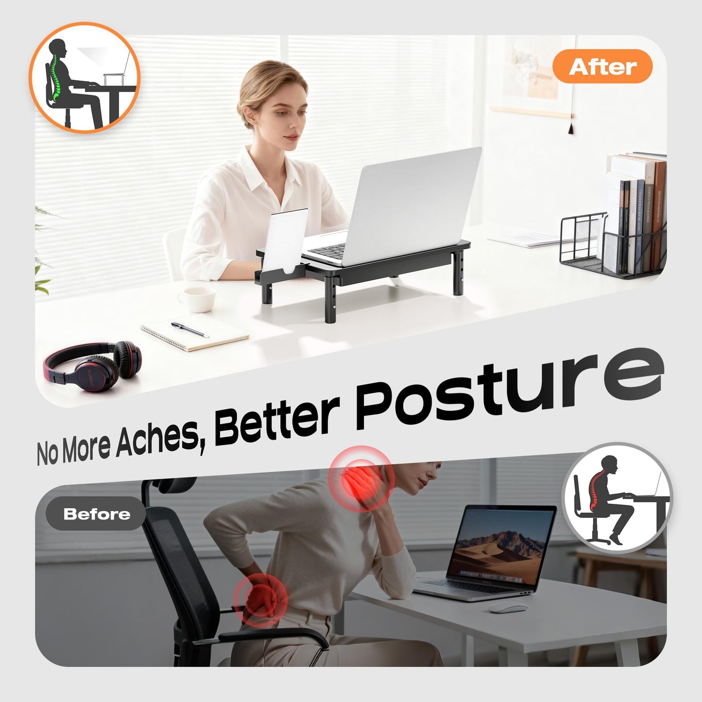 Canyora Computer Monitor Stand Riser with Storage, 3 Height Adjustable Laptop Desktop Monitor Stand with Drawer, Metal Short Printer Table, Stand Riser for Desk, Office Desk Organizers and Accessories, 2 Pack