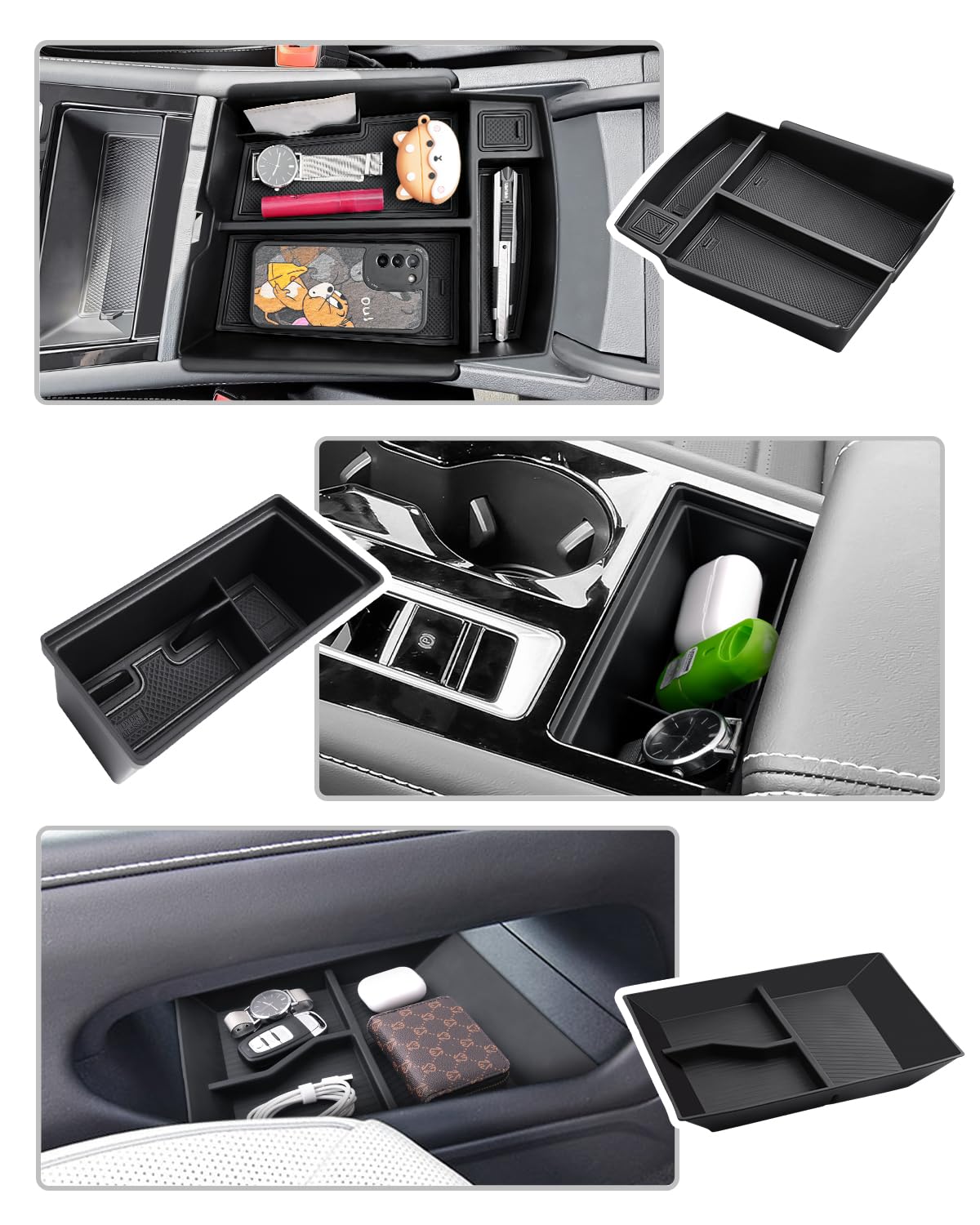 CDEFG 3PCS for 2024 2025 2026 VW Atlas Center Console Organizer, for 2024 2025 2026 Volkswagen Atlas Accessories Middle Console Armrest Storage Box