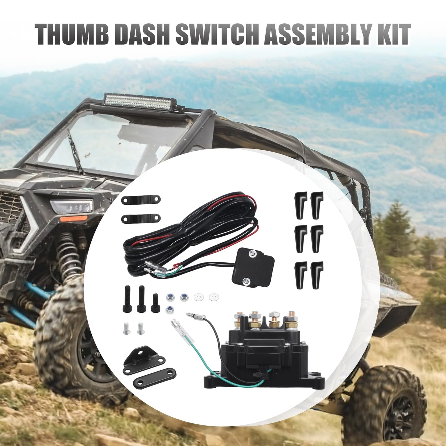Vkinman 12V 250A ATV Winch Solenoid Relay Contactor with Winch Rocker Thumb Switch, Mounting Brackets, Protectors for ATV UTV Replaces 63070, 62135, 74900, 2875714