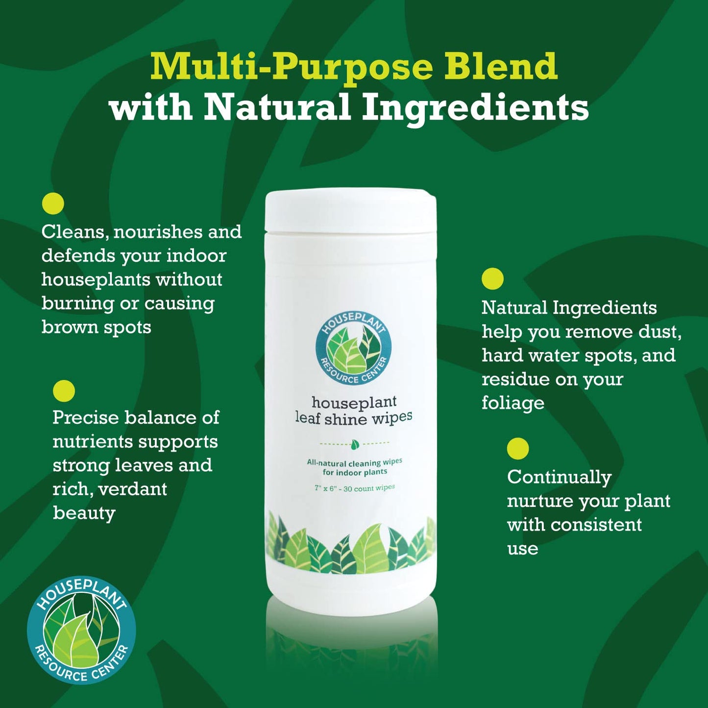 Houseplant Leaf Shine & Cleaner Wipes | Removes Dust, Dirt & Water Spots for Healthier, Glossy Leaves | Easy-to-Use Natural Leaf Cleaning Wipes for Indoor & Outdoor Plants | 30 Count