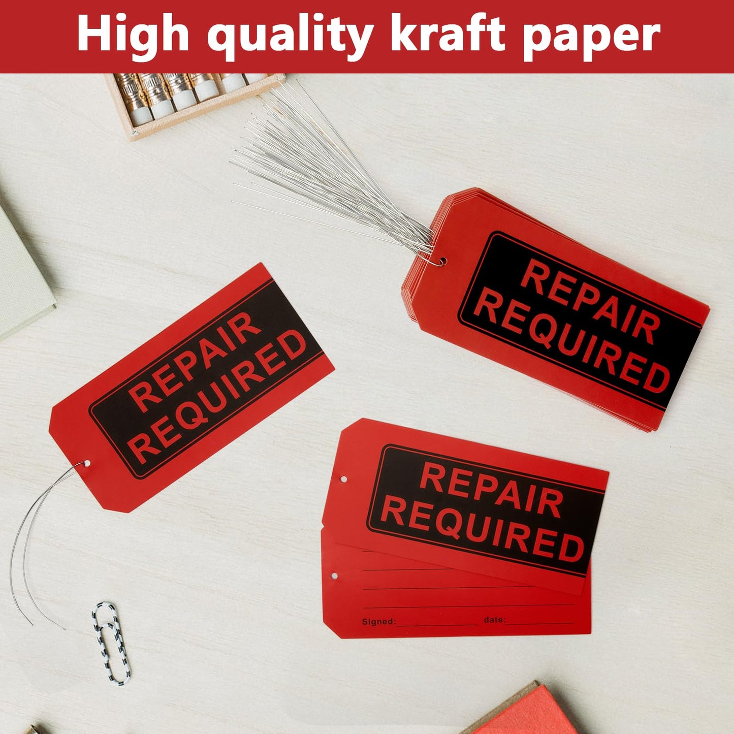 Repair Required Tags with Wires Attached (Pack of 100),Maintenance Repair Label Tags with Wire