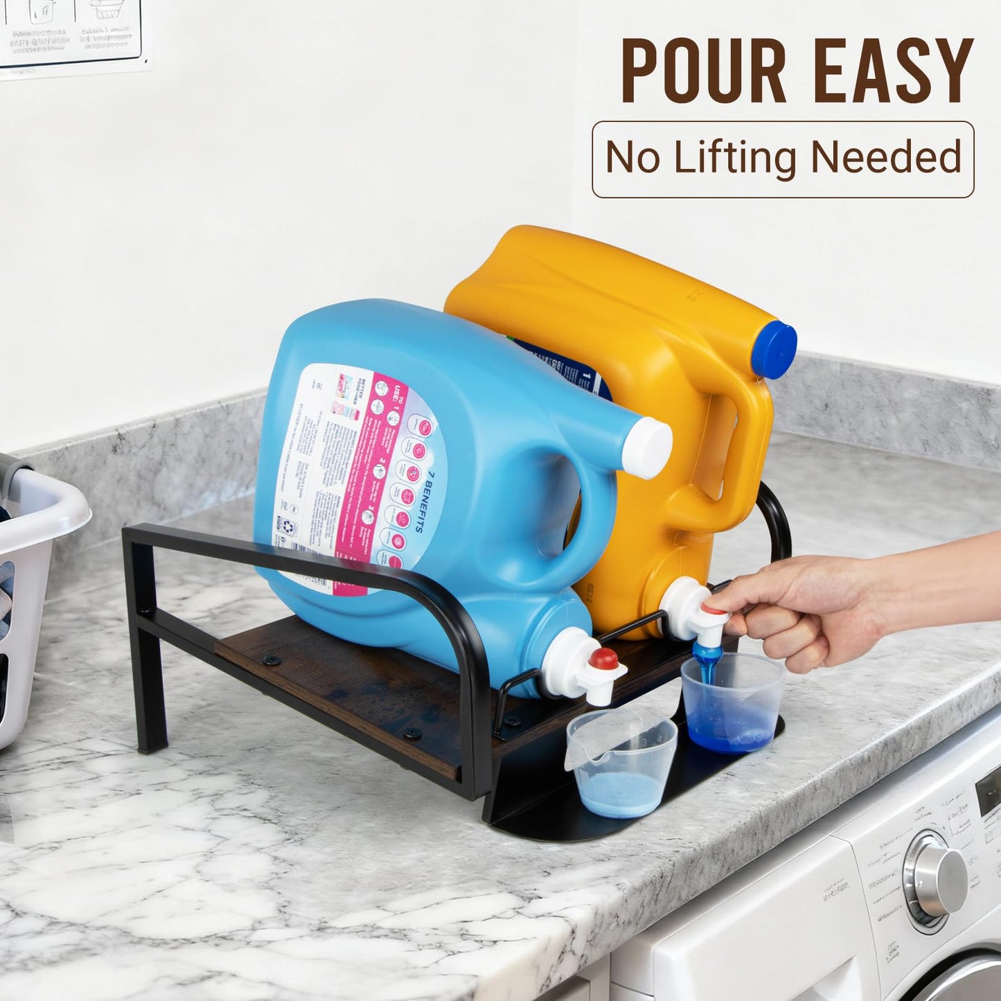 Laundry Detergent Holder Stand with Drip Tray, Laundry Soap Holder Liquid Detergent Riser Organizer, Brown