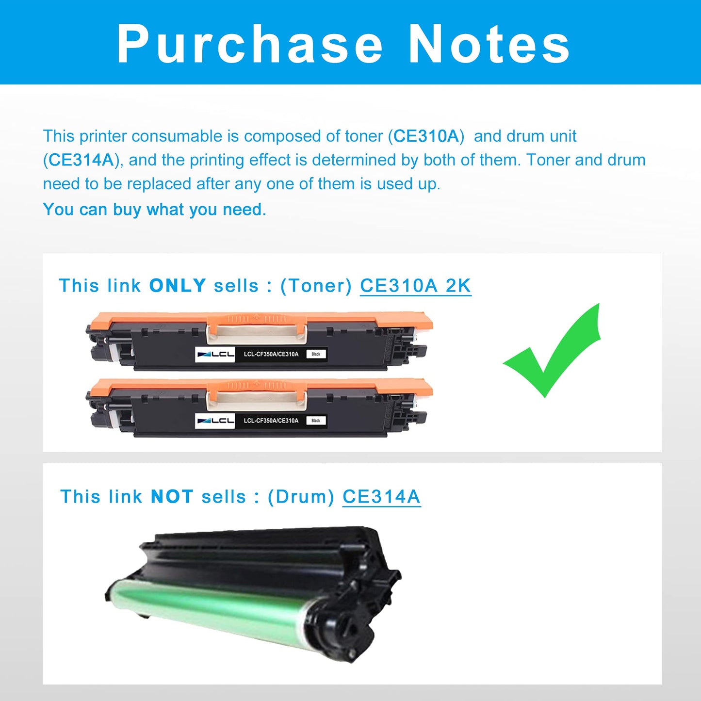 LCL Remanufactured Toner Cartridge for HP 126A CE310A CE310AD (2-Pack,BK) for HP LaserJet Pro CP1020 CP1025 CP1025nw/LaserJet 100 Color MFP M175 M175nw M175a M175n M175w/LaserJet Pro 200 M275nw M275