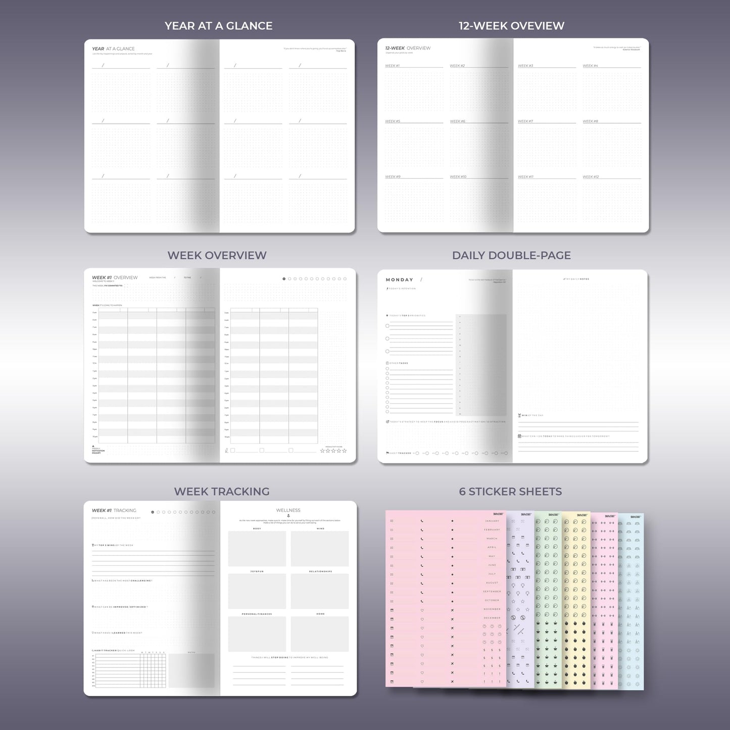 12 Week Focus Planner: High Performance Project Planner - Stay Focused and Achieve your Goals - Weekly and Daily Pages with Scientifically Proven Prompts - Undated, 7x10inch Black Hardcover