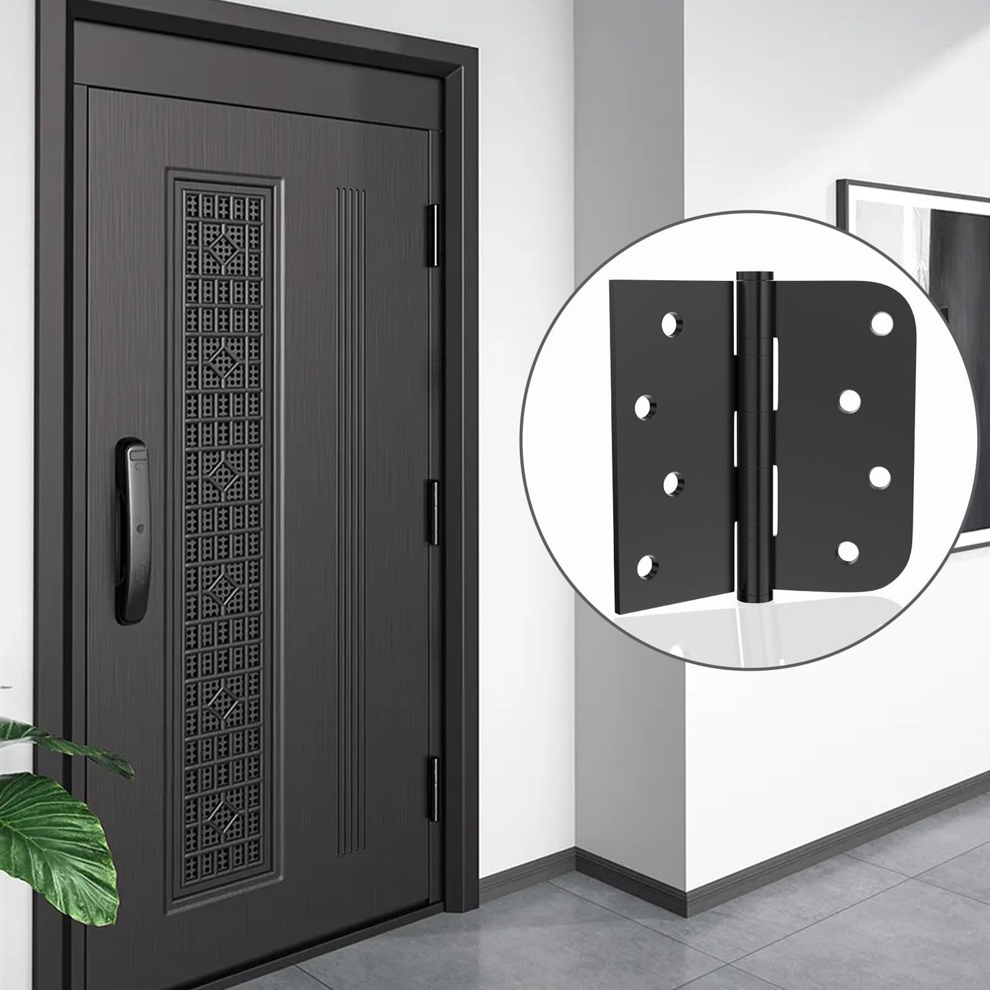 3-Pack Door Hinges, Stainless Steel Ball Bearing Door Hinges, Heavy Duty Door Hinges, 4" X 4" with 5/8" Radius Corner, (Matte Black)