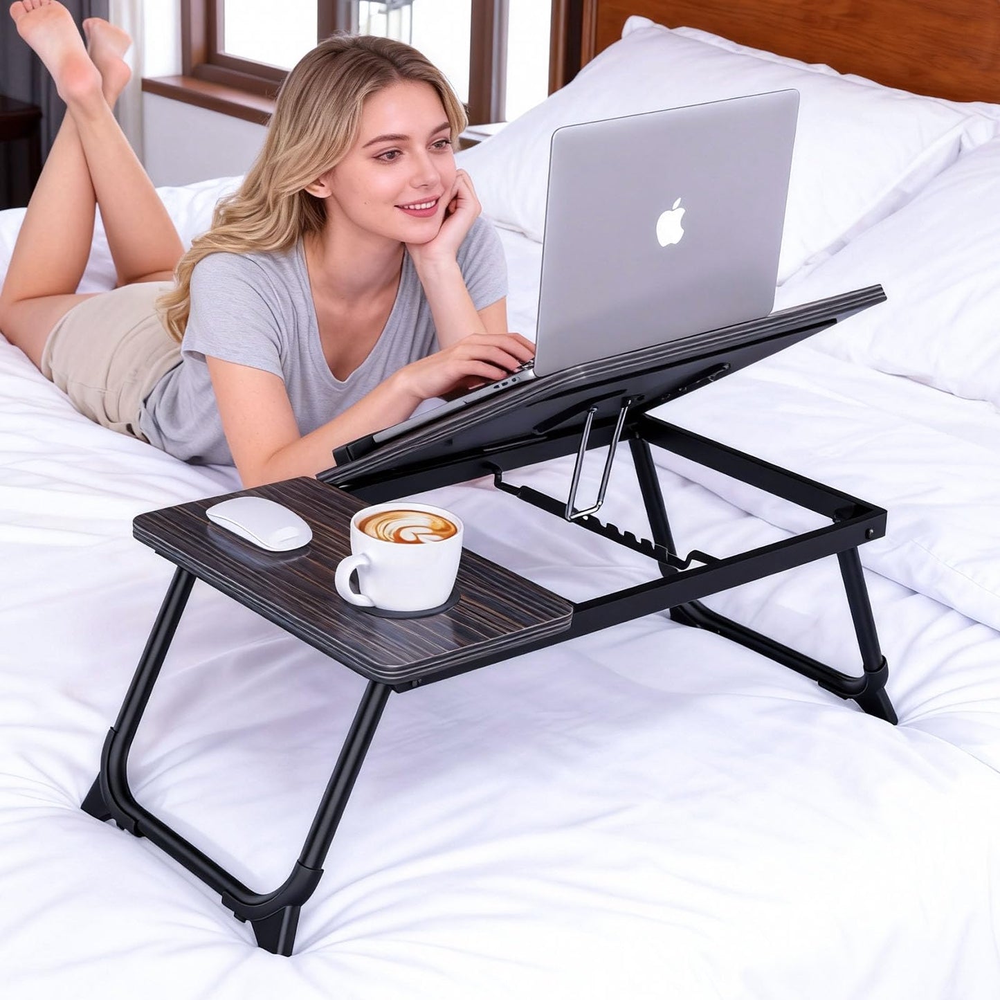 Laptop Desk,Laptop Bed Table with Foldable Legs Cup Holder Adjustable Tray Reading Book Stand Lap Notebook Holder for Bed Sofa Terrace Carpet