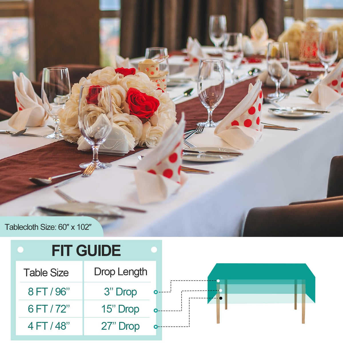 Emart Table Cloths Rectangular, 6 Pack 60 X 102 Inch White 100% Polyester Multipack Tablecloths Bulk, Banquet Wedding Reception Event Party Picnic Rectangular Table Nappe Cover