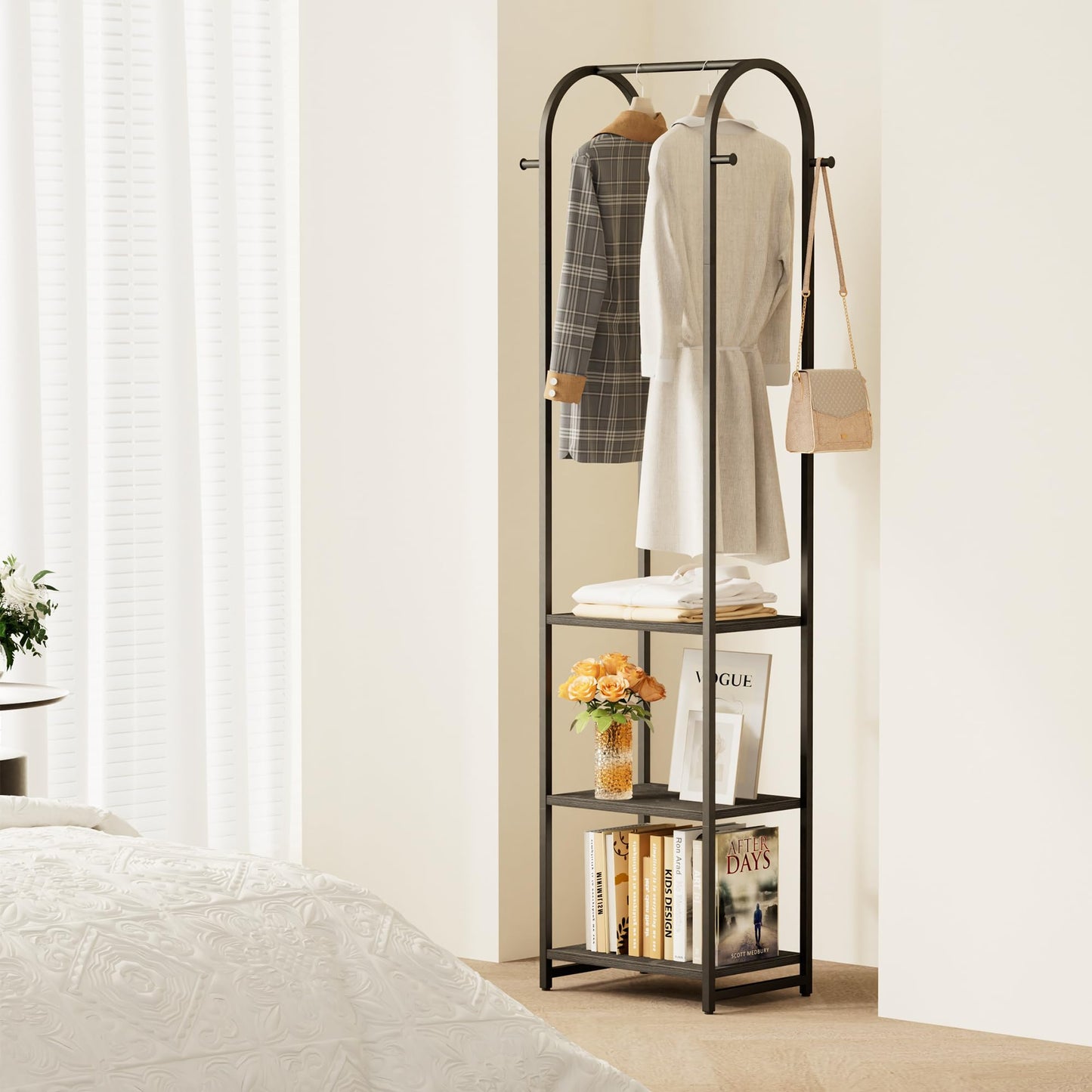 Cerlyunzan Garment Rack, Coat Rack With 3 Shelves and 4 Hooks, 71" H Clothes Stand For Hanging Clothes, Hanging Rod For for Bedroom, Hallway, Entryway, Office, Living Room, Black