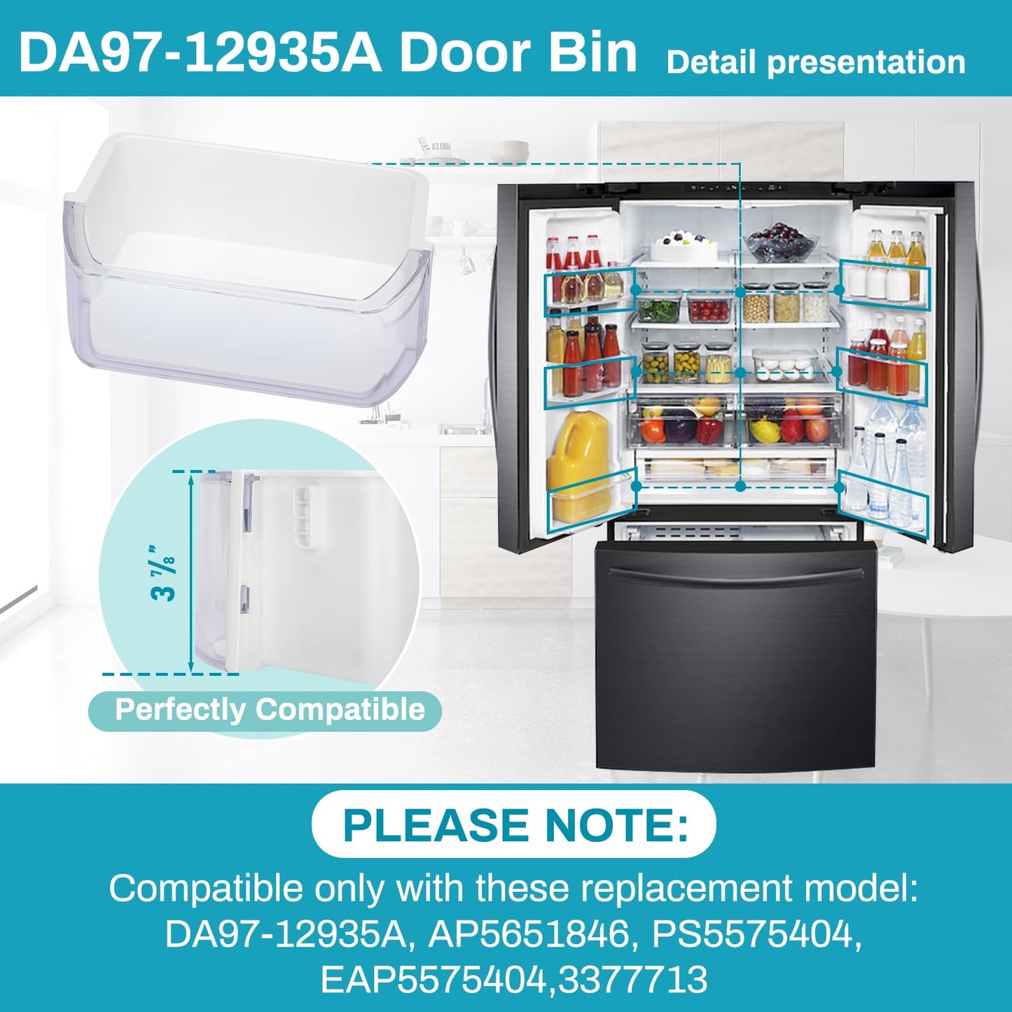 Knocokie DA97-12935A Door Bin, RF220NCTASR Compatible, White, Refrigerator Bin, Replacement Refrigerator Bins, Environmentally Friendly Materials
