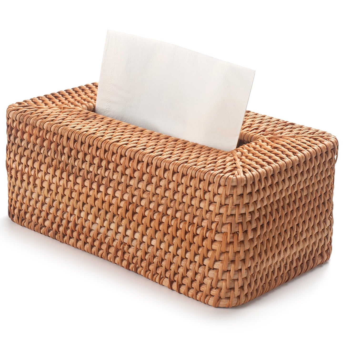 Rattan Tissue Box Cover, Rectanglar Hand Woven Wicker Tissue Holder, Boho Decorative Woven Facial Tissue Holder on Table and Bathroom, 26x15.5x10.5cm, Natural