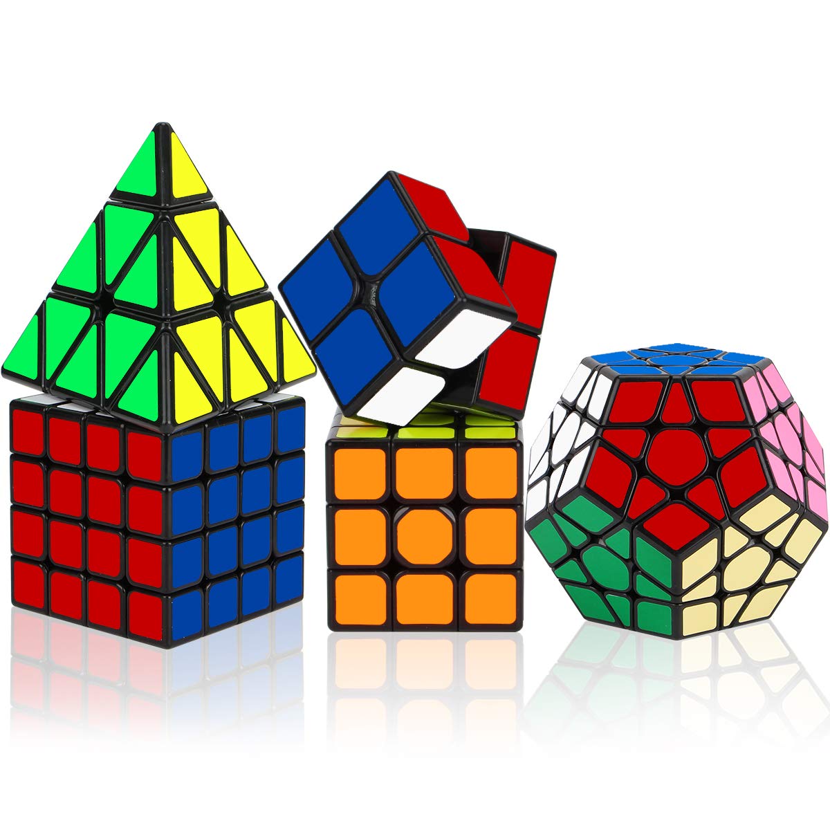 Speed Cube Set, Aitey Qiyi Magic Cube Bundle 2x2 3x3 4x4 Pyramid Megaminx Speed Cube Puzzle Toys for Kids & Adults (5 Pack)
