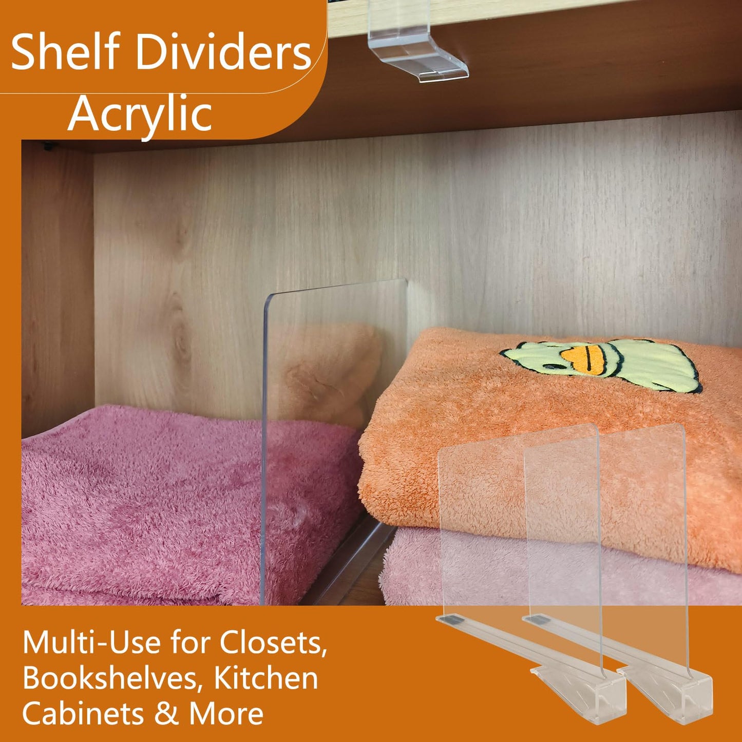 AeKeatDa 8 Pack Acrylic Shelf Dividers for Closets,Books,Clear Shelf Separators Multifunctional Shelf Divider for Kitchen Cabinets, Home,Bookcases and Others