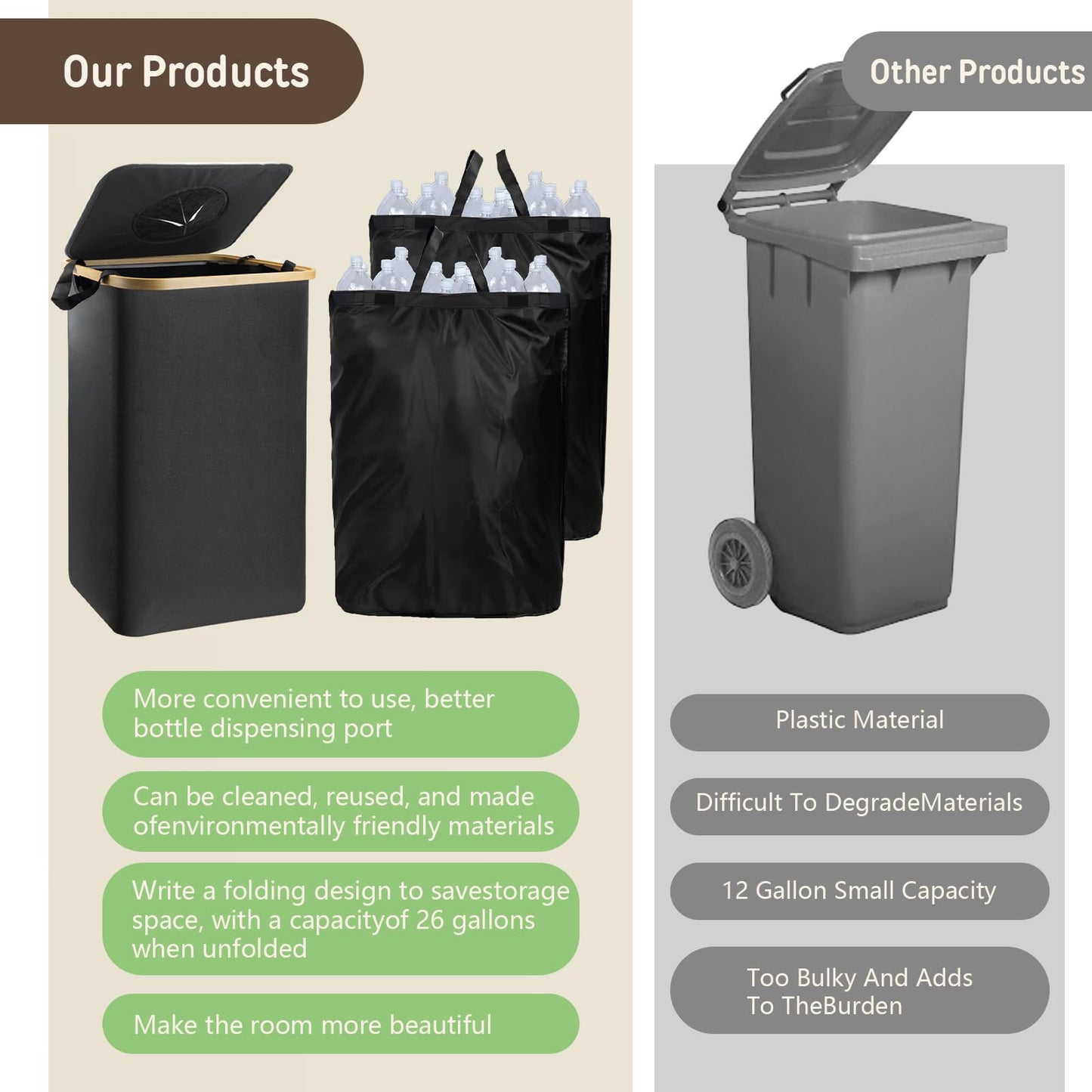 Recycling Bin for Kitchen Large 27 Gallon 103L Bin with 2 Removable Reusable Inner Bag,Large Indoor Home Recycling Bin for Bottle Can Glass Waste Plastics