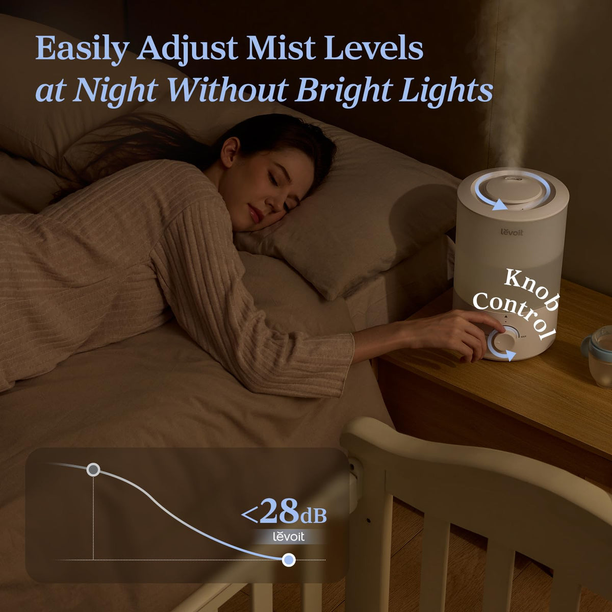 Levoit Humidifiers for Bedroom Large Room, 3L Cool Mist Top Fill Oil Diffuser for Baby Nursery and Plants, 360 Degree Nozzle, Quiet Rapid Ultrasonic Humidification for Home Whole House, White