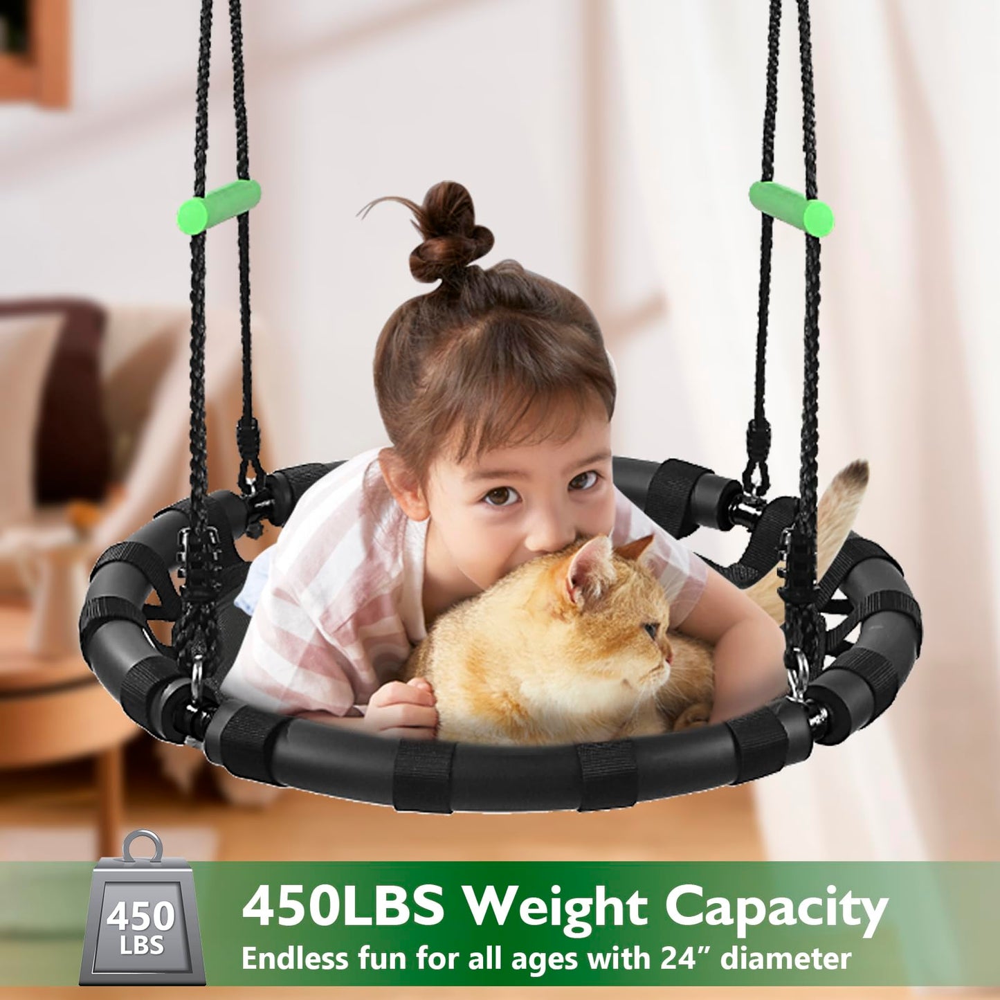 TBMLC 24-Inch Diameter Tree Swing- 1 Inch Diameter,1MM Thick Sturdy Steel Frame with Thick Foam Pipe Cover and Durable PP Mat - Perfect for Outdoor Fun and Relaxation (24 inch Diameter, Black)