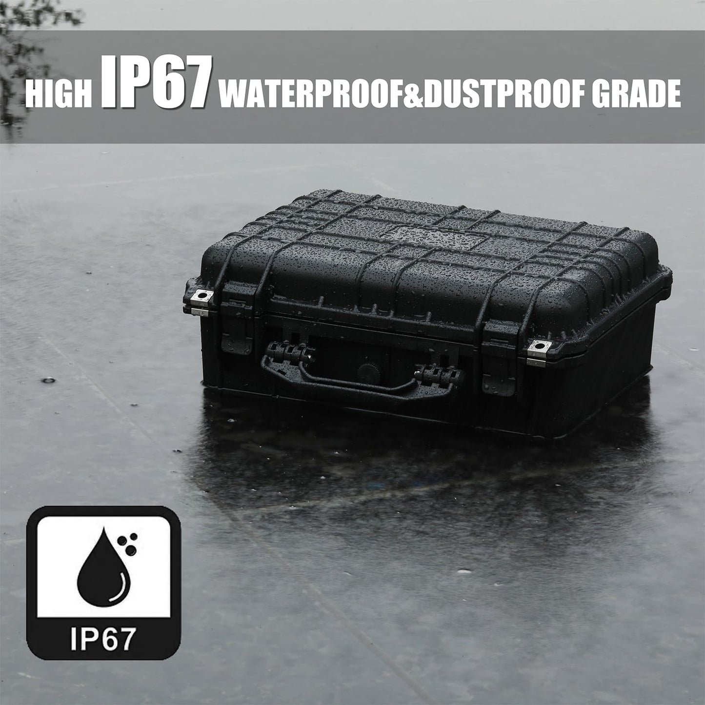 Mayouko 16" Waterproof Plastic Toolbox with Foam Insert, 16" x 13.2" x 7", IP67 Lockable Storage Box, Customizable Foam, Shockproof Hard Case Weatherproof Container, Protective Hard Camera Case
