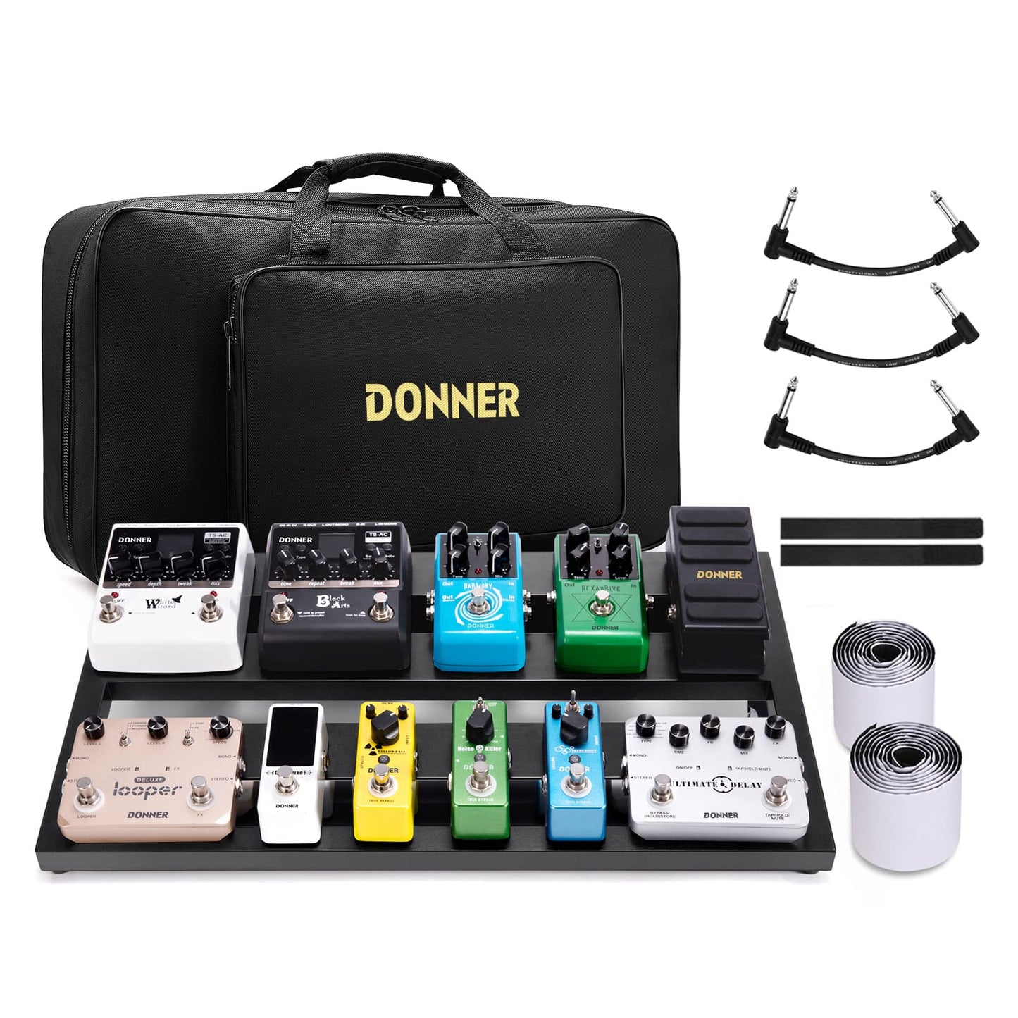 Donner Guitar Pedal Board Case DB-3 Aluminium Pedalboard with Bag, Size 20’’ x 11.4’’ x 4’, Included 60" Adhesive Backed Hook-and-loop