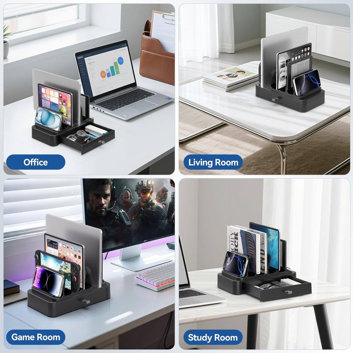KDD Vertical Laptop Stand with Drawer, 7-in-1 Space-Saving Laptop Holder Organizer with Gravity Locking Fits MacBook Pro Air, Chromebook, Surface, HP, Dell, Tablet, Switch