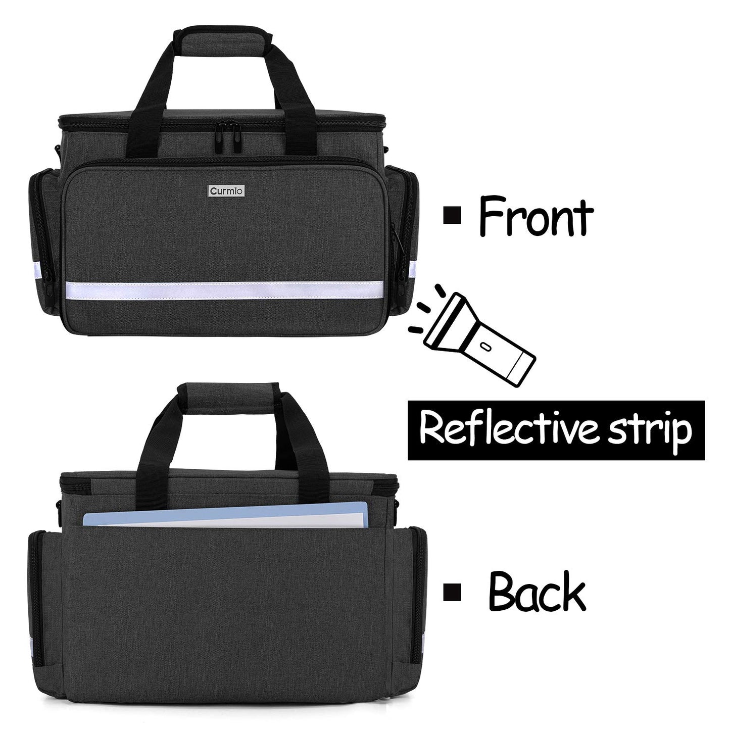 CURMIO Nurse Bag, Medical Bag Clinical Bag with Inner Dividers and No-Slip Bottom for Home Visits, Health Care, Hospice, Gift for Nursing Students, Physical Therapists, Doctors, Bag Only, Black