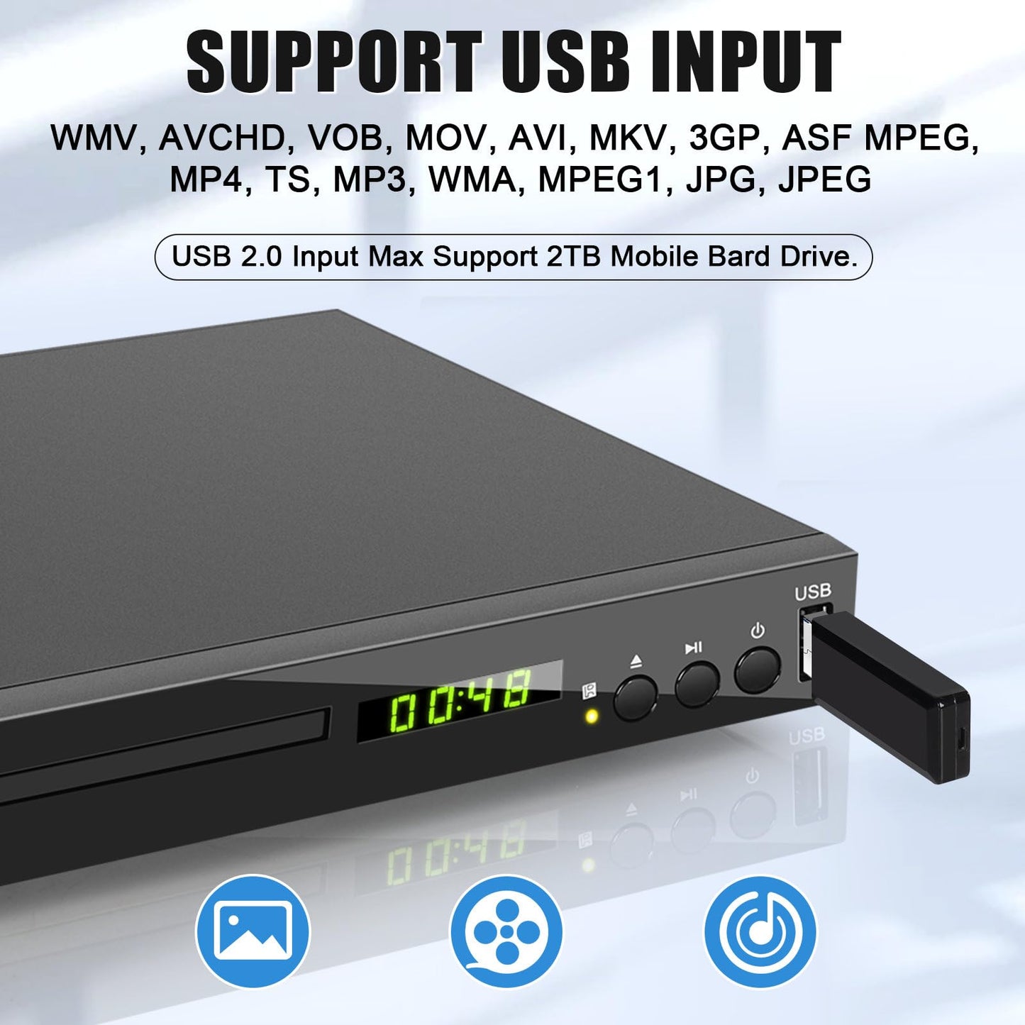 Blu Ray Player, HD Bluray DVD Player for TV, Play Region A/1 Blu-Ray Disc and All Region DVD Discs, Blu-ray Player DVD CD Player with HDMI AV Coaxial Output, USB Input, Built-in PAL NTSC (Zone A/1)