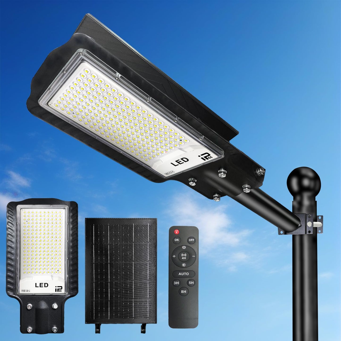 Solar Street Lights Outdoor, Indmird 30000LM Commercial Parking Lot Light, IP66 Waterproof Super Bright Solar Street Lights Outdoor, Motion Sensor with Remote Control, for Parking Lot, Yard, Street