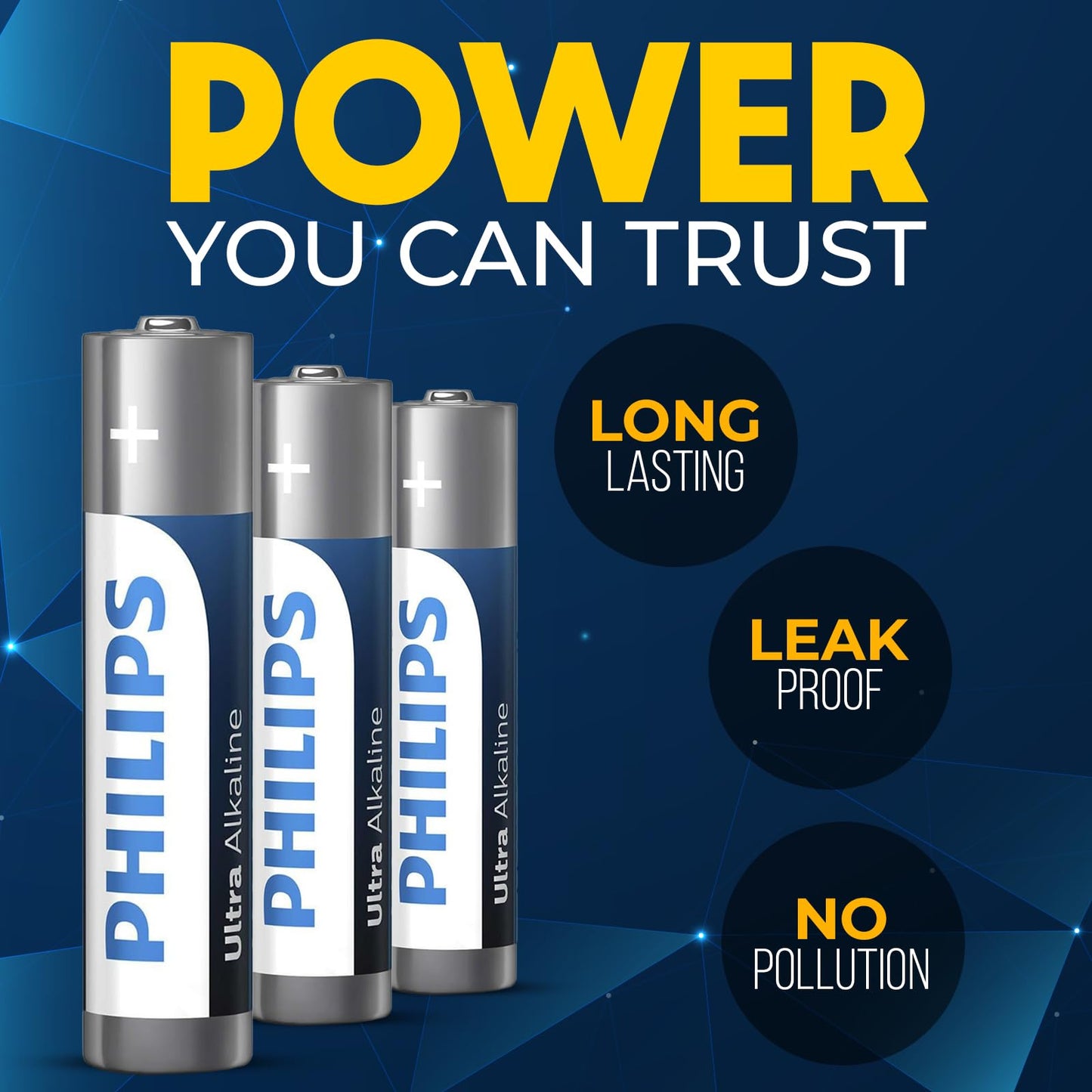 PHILIPS AAA Batteries 96 Pack | 1.5v Ultra Alkaline Triple A Battery | 132% More Power Then Industry Standard | Long-Lasting | 10-Year Shelf Life | Great for Indoor & Outdoor Use | Premium Performance