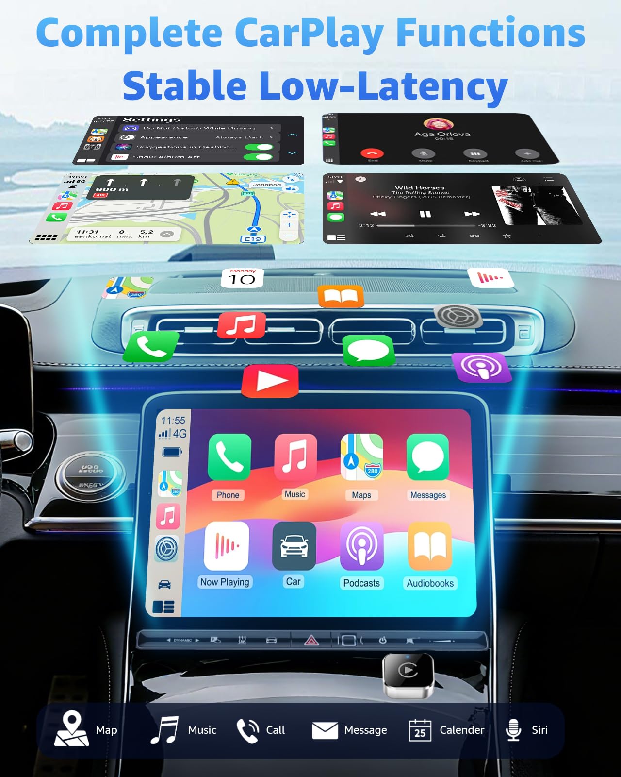 Wireless CarPlay Adapter, CarPlay Wireless Adapter Plug & Play USB/USB-C, 2-in-1 Converts Wired to Wireless CarPlay, Android Auto Wireless Adapter, Compatible with iPhone iOS 10+ & Android Auto