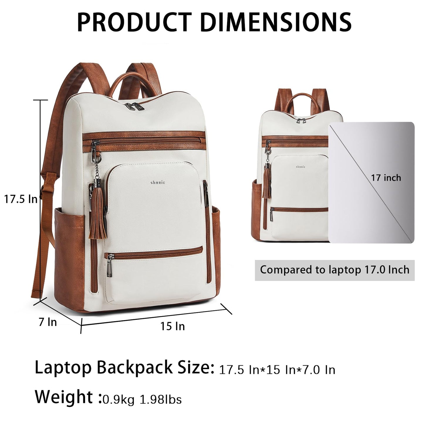 Shrrie Upgraded Large Travel Laptop Backpack with Laptop Compartmetn Fits 17 inch Laptop,Waterproof Vegan Leather Computer Backpack for Women and Men Work Business College