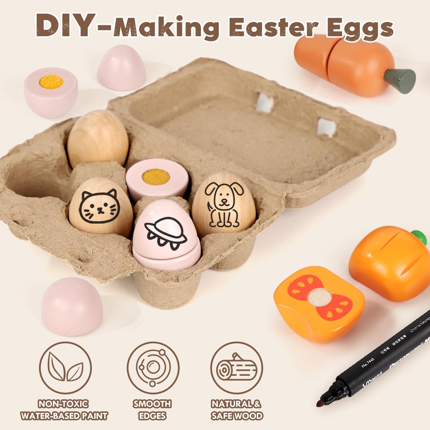 Lehoo Castle Wooden Play Food Toys, Kids Play Kitchen Accessories Toddler Cutting Fruits Vegetables Toy with Shopping Bag, Pretend Play Educational Montessori Toy Gift for Boys Girls 3+