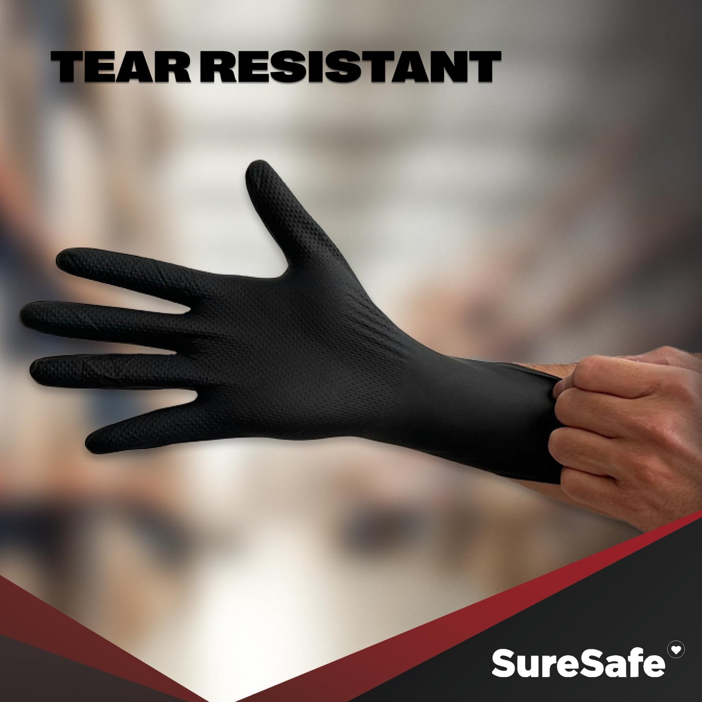 [200 Pack] SURESAFE 8 Mil Nitrile Gloves XXL, Black Disposable Gloves, Powder & Latex Free, Diamond Grip, Fully Textured & Ribbed, For Work, Mechanics, BBQ, Butcher, Plumbing, Food Prep