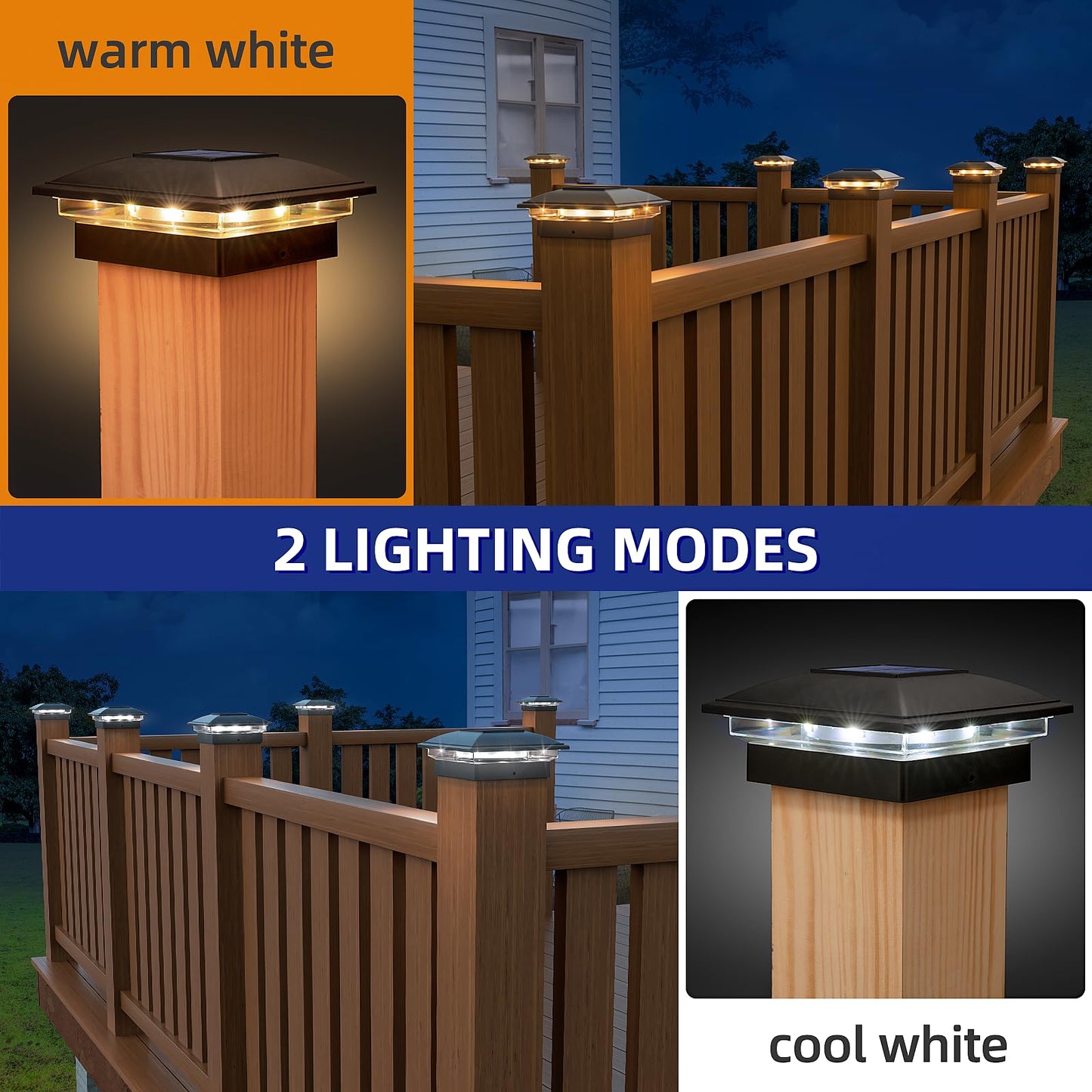 APONUO 4x4 Solar Post Caps Lights,2-Modes Bright Fence Post Solar Lights Outdoor Waterproof Garden Patio Fence Deck Decor for Fence Deck Caps 4x4,6x6 Wood,4x4,5x5 Vinyl,Black,6 Pack