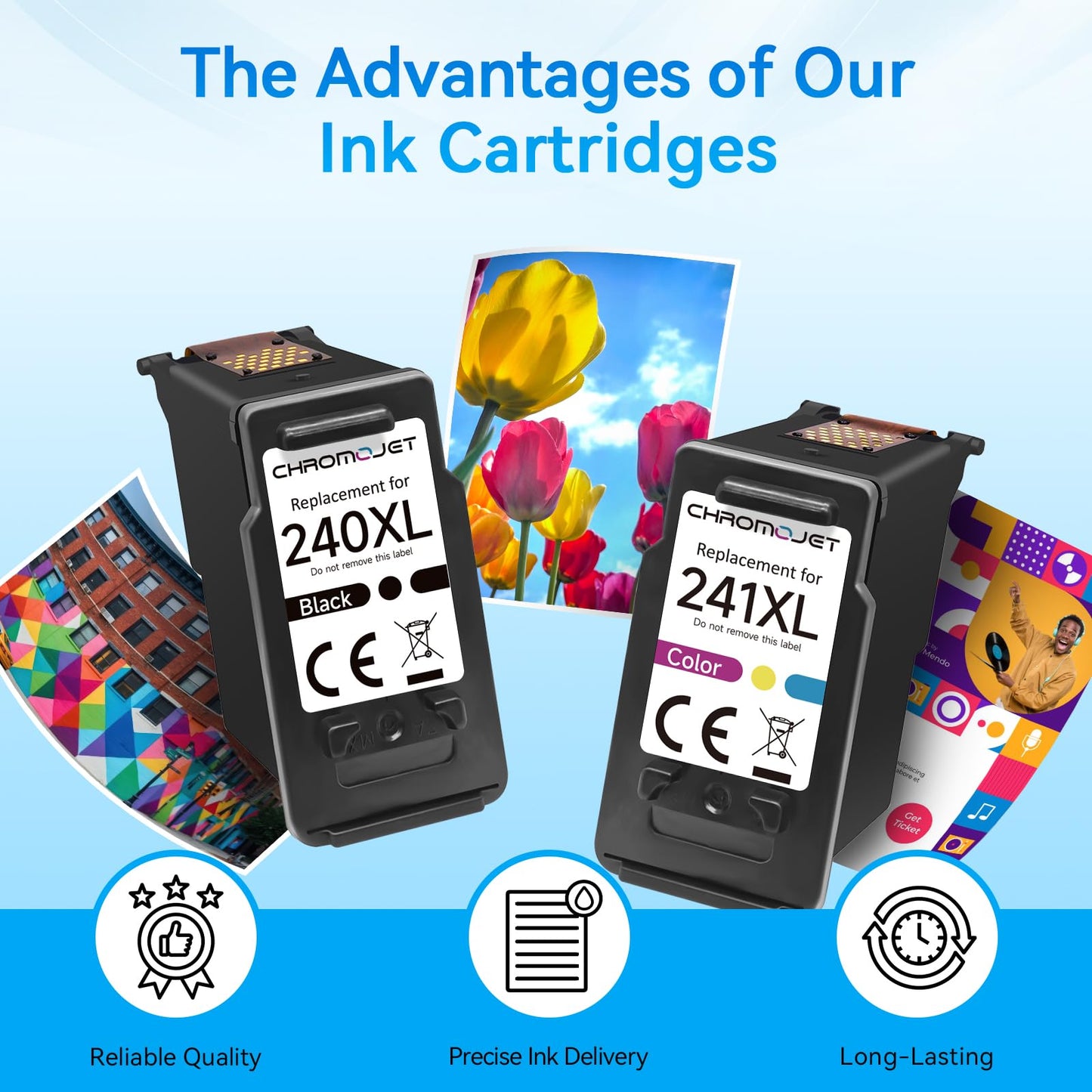 Chromojet PG-240XL/CL-241XL Ink Cartridges Compatible for Canon 240XL 241XL Combo Pack Printer Ink 240 241 PG240XL CL241XL Fit for PIXMA MG3620 MG3600 TS5120 TS5100 MG3220 MG3520 MG2120 MX472 (2 Pack)