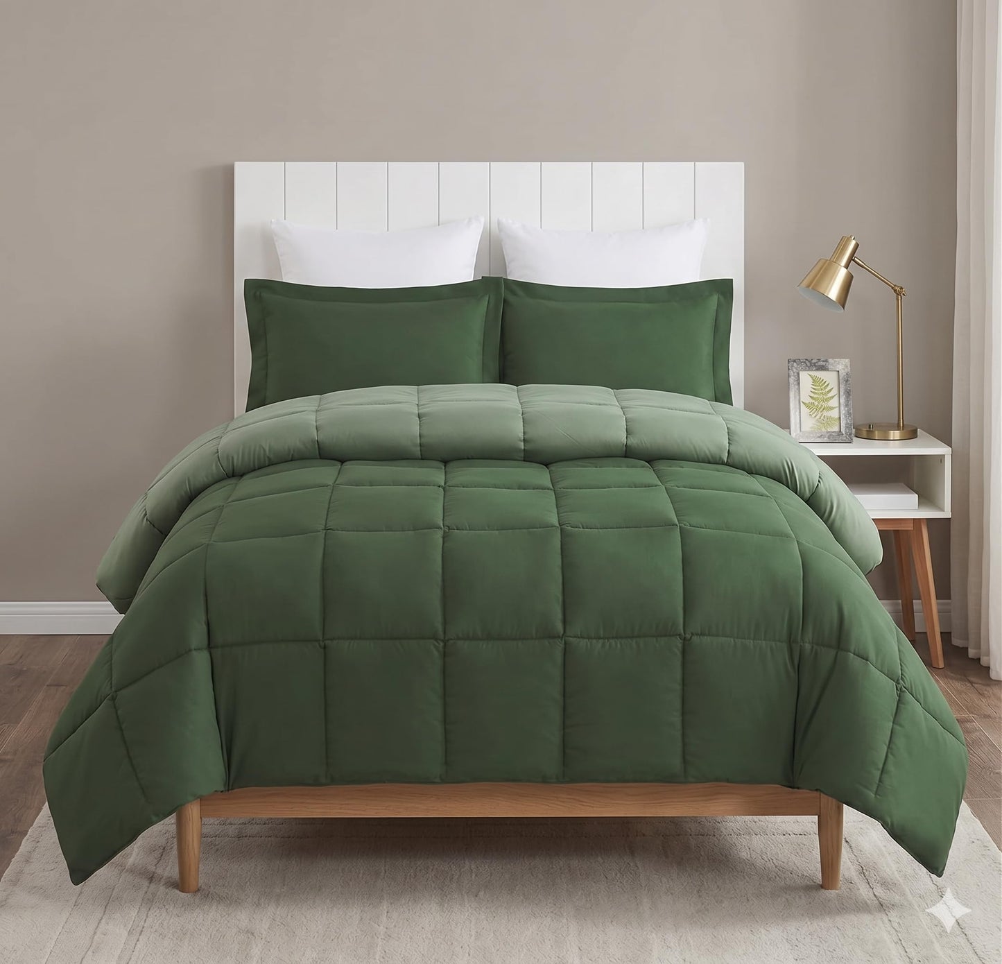 HIG 3pc Down Alternative Comforter Set - All Season Reversible Comforter with Two Shams - Quilted Duvet Insert with Corner Tabs - Box Stitched - Hypoallergenic, Soft, Fluffy (Green, Twin/Twin XL)