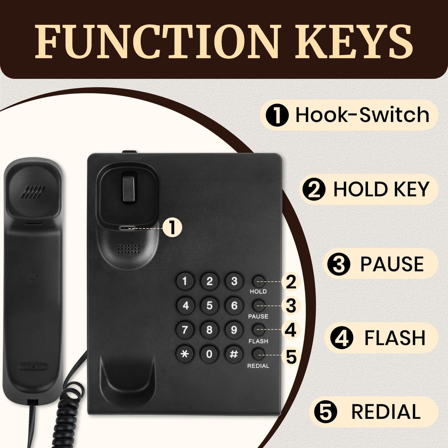 Uvital Landline Telephone for Home, Corded Phone for Landline, Telephone Landline Phones, One Key Redial, Flash, Mute, Pause, Easy to Operate, Desktop Phone for Home or Office, Black