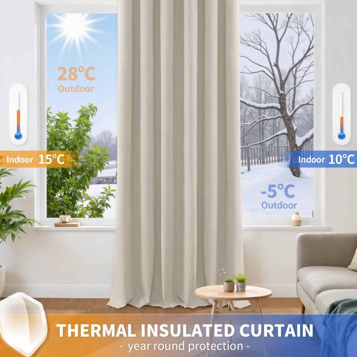 YoungsTex Blackout Curtains for Living Room - Linen Curtains 90 Inches Long Thermal Insulated Light Blocking Grommet Window Drapes for Bedroom, 2 Panels, 52x90 Inch