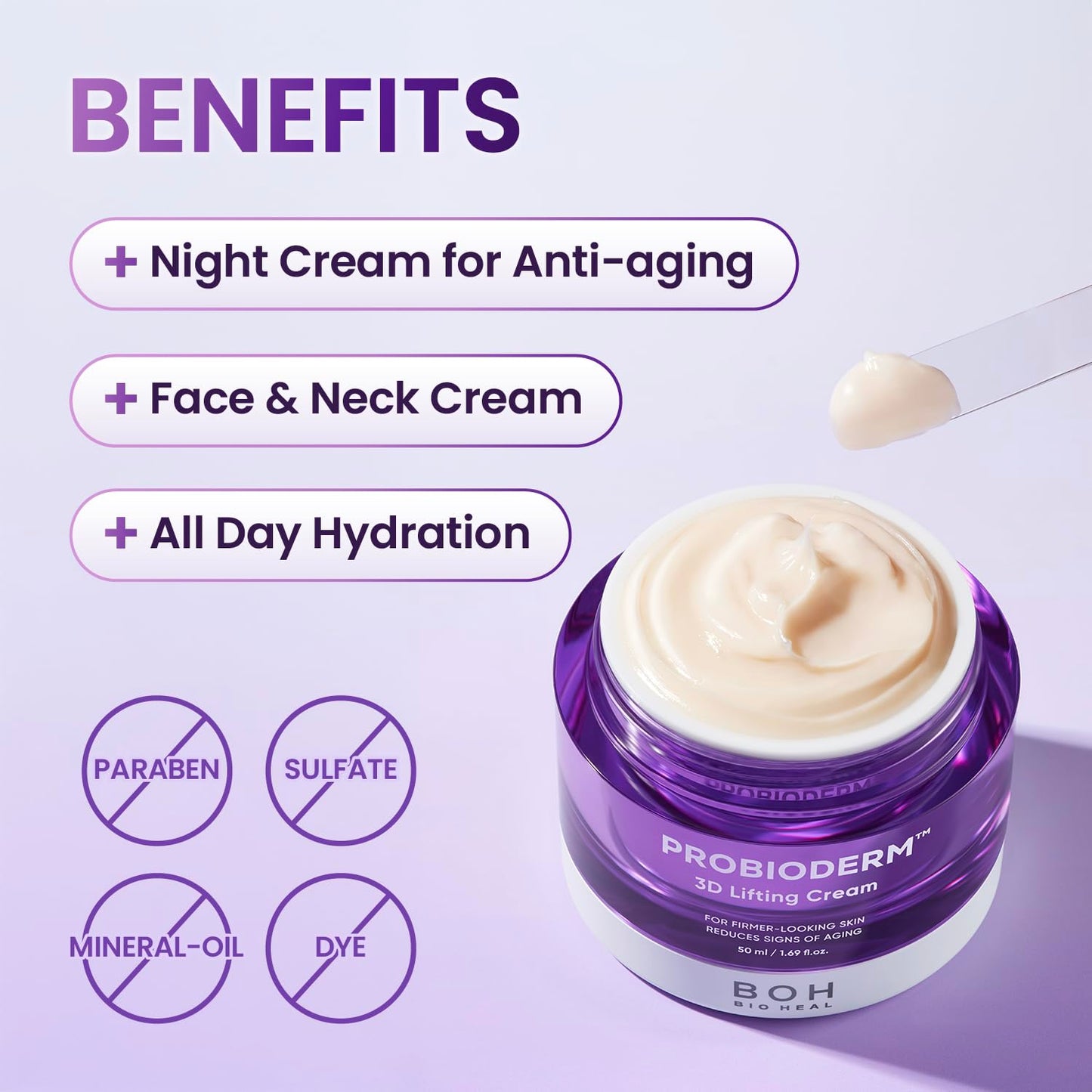 3D Lifting Cream 1.7 fl oz | Advanced Korean Anti-Aging Probiotics Facial Night Cream Moisturizer with 17-Peptide Complex & Patented for Wrinkles on Face and Neck