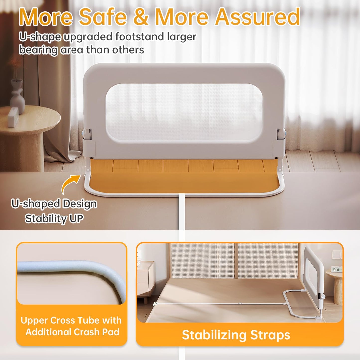 Baby Bed Rail Guard for Toddler - 32in Adjustable Heights, Swing Down Bed Rail, Extra Tall Child Safety Side Bed Rails for Kids - Foldable Toddler Bed Rail for Queen, King, Twin, Full Size Beds