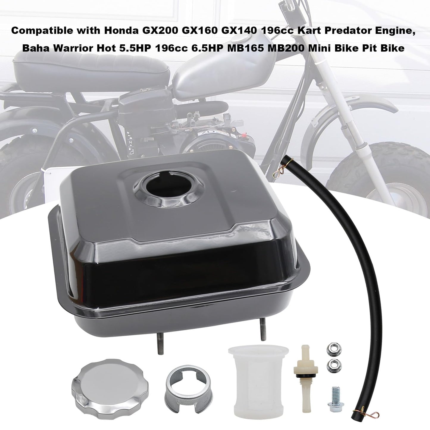 Vkinman Gas Fuel Tank Replacement for Honda GX200 GX160 GX140 Go-Kart Predator Engine Baja Warrior Heat 196CC MB165 MB200 Mini Bike 5.5HP 6.5HP Engine 17510-ZE1-020ZA