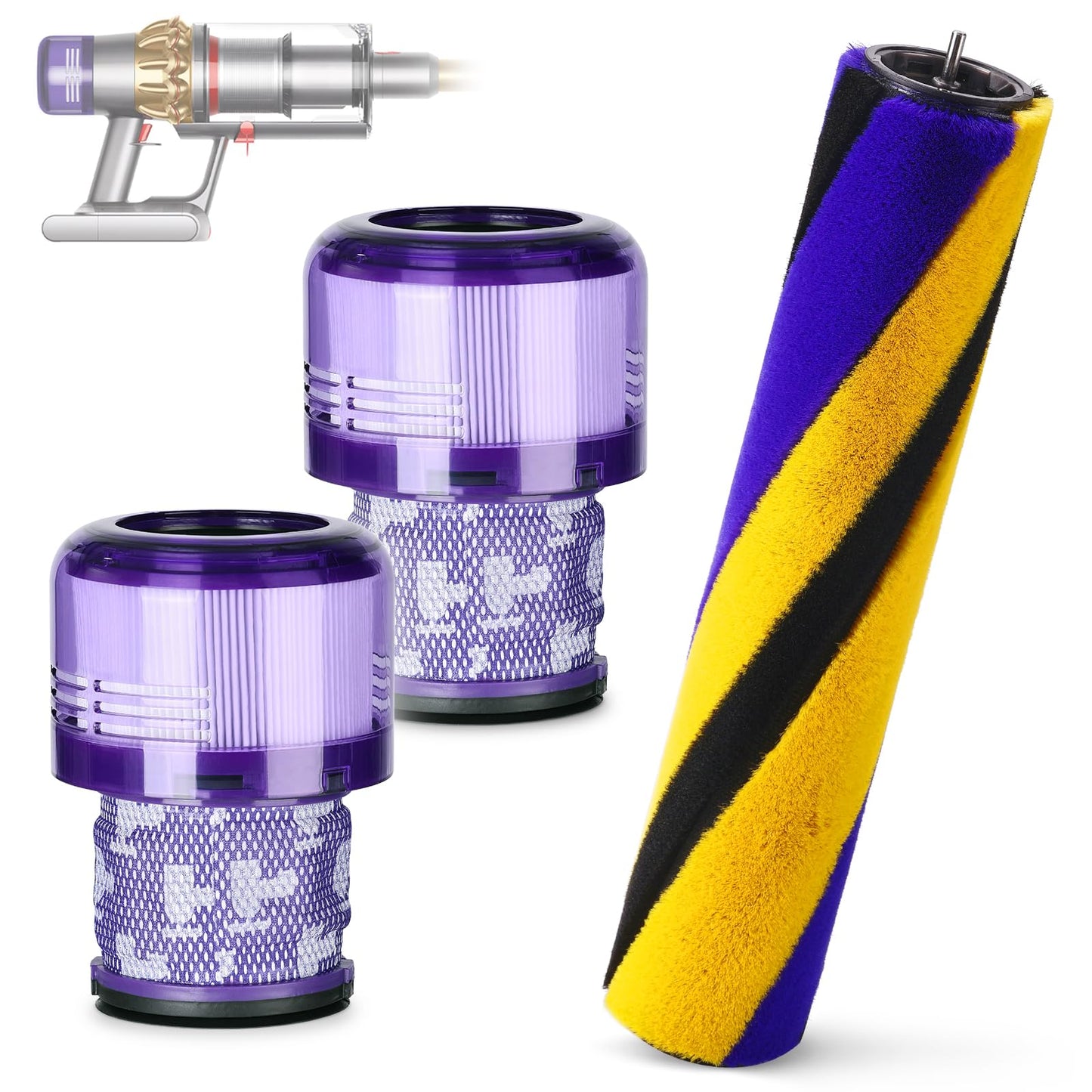 Soft Roller Brush Replacement for Dyson V15 Detect Slim Vacuum Cleaner, Replacement Parts Brushroll Cleaner Part No.971634-01 with 2 Pack V15 HEPA Filters
