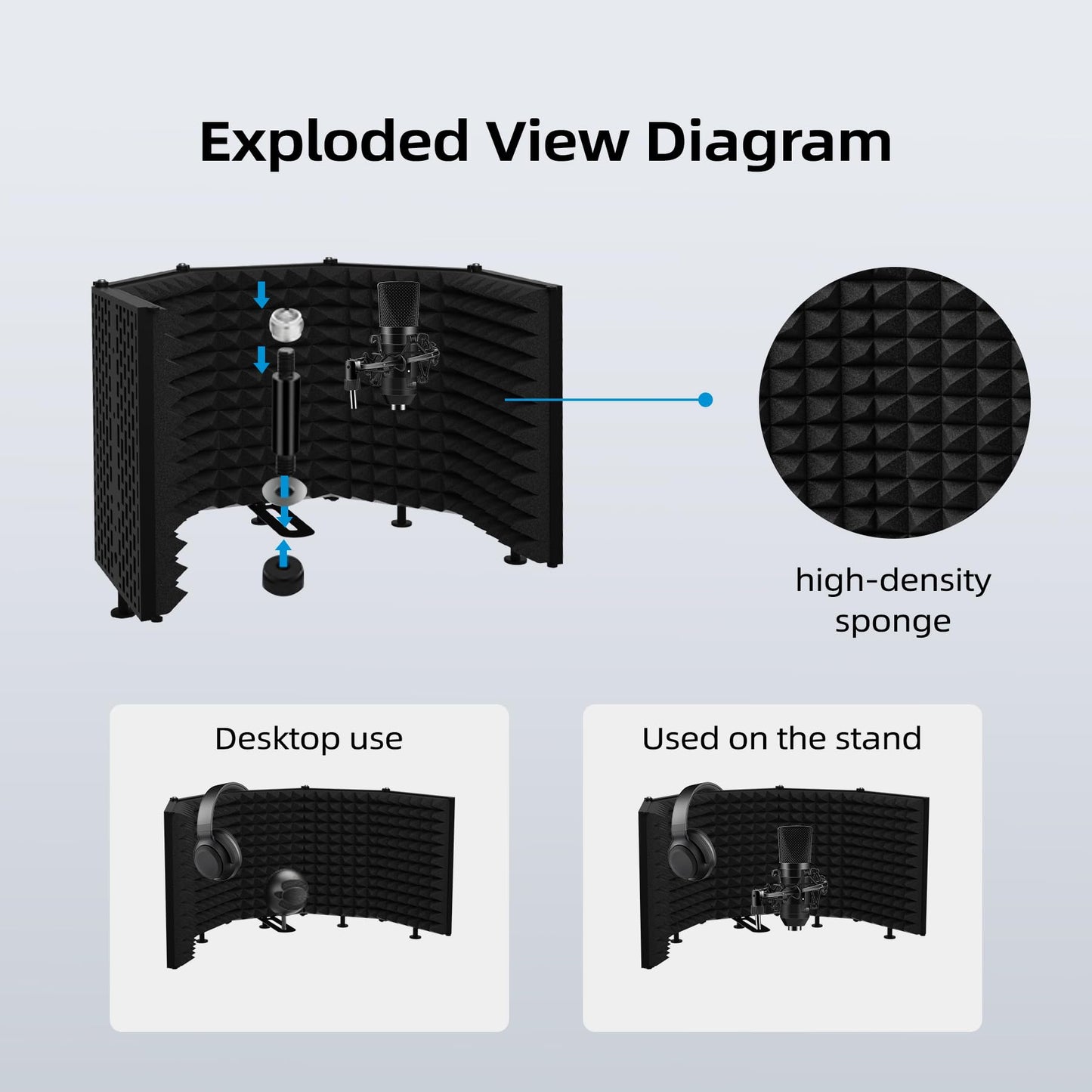 Geynnple Microphone Isolation Shield – Foldable & Adjustable Soundproof Panel for Recording, Podcasting, Vocal Booth, Studio & Home Use