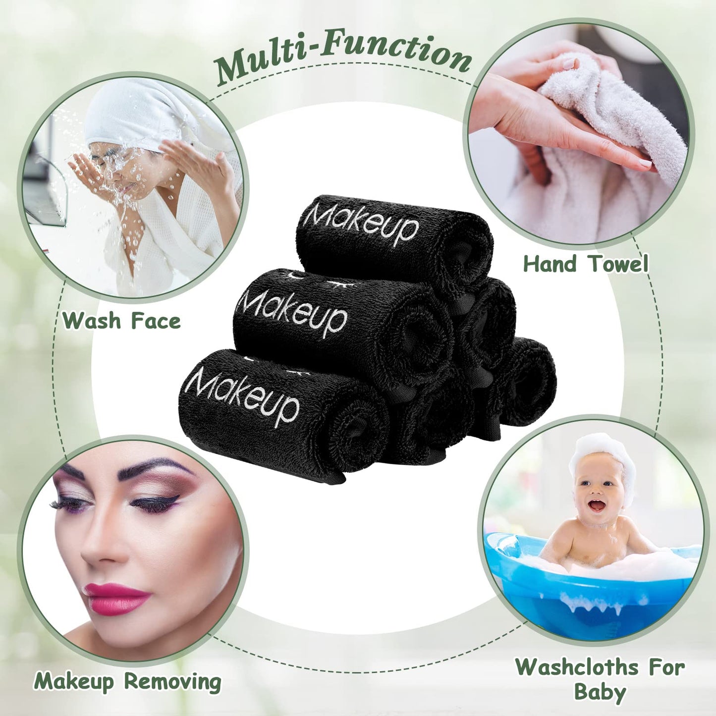 30 Pcs Microfiber Black Makeup Washcloths for Face 13 x 13 Inches Makeup Remover Towels Reusable Absorbent Removers Face Wash Cloth with Embroidery for Women