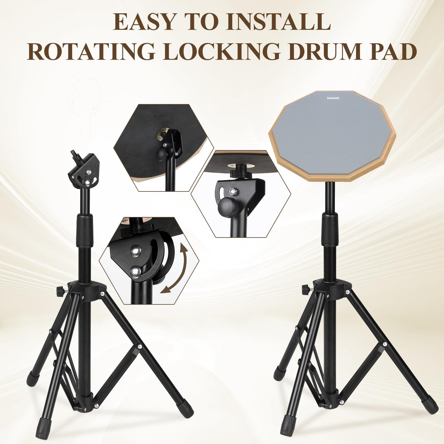 Drum Practice Pad Snare Drum Stand Set 12 In With Double Sided Silent Drum Pad, Drum sticks,Carrying Bag Adjustable Stand (Grey)