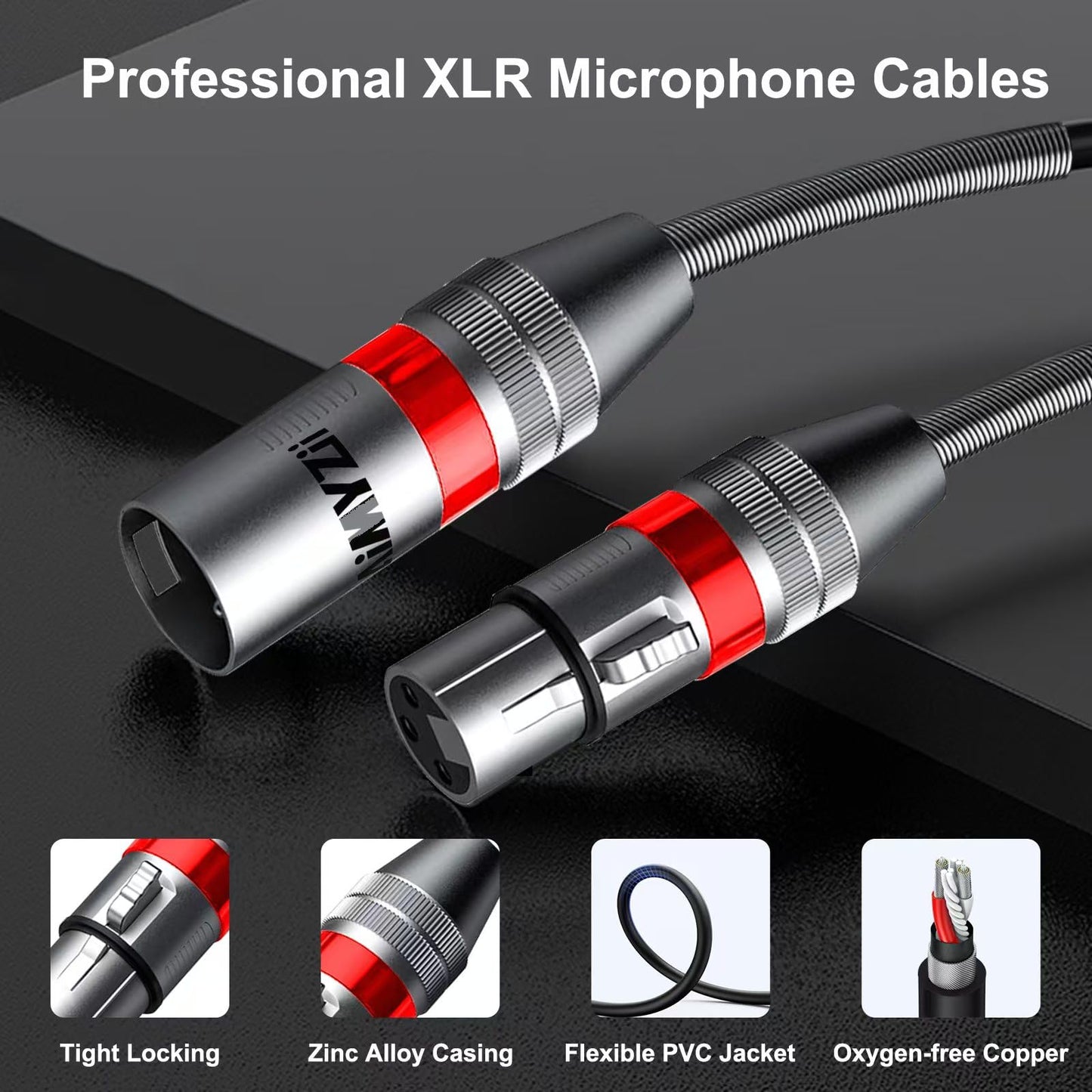 Aimyzii XLR Cable Microphone Cable 50 Feet 2 Pack Premium Balanced Mic Cable Pure Copper Conductors Heavy Duty Male to Female 3 Pin XLR Microphone Cable Zinc Alloy Connectors with Metal Spring